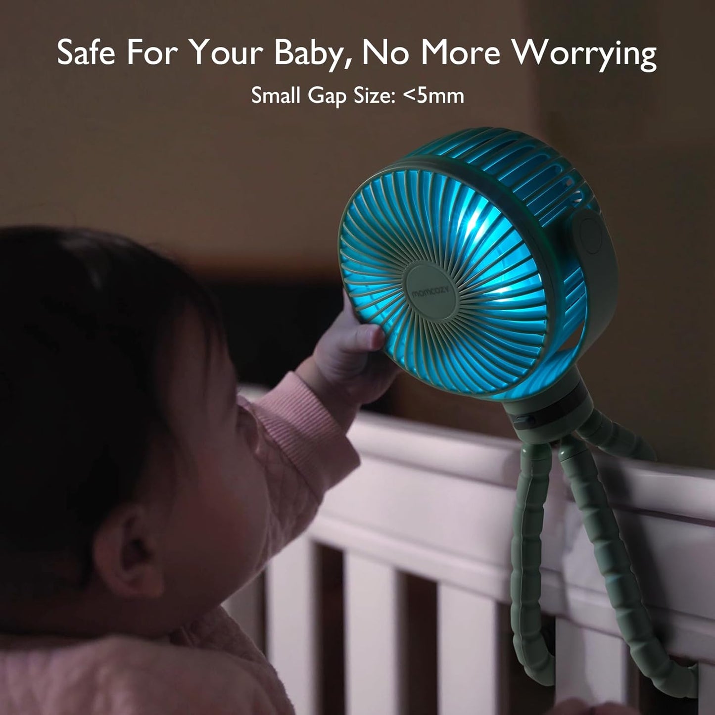 Momcozy Portable Stroller Fan, 27H Ultra-long Battery Life, Detachable 4 Speed 360°Rotate, LED Night Light with 2 Modes, USB Rechargeable and Handheld Cooling Fan for Travel, Car Seat