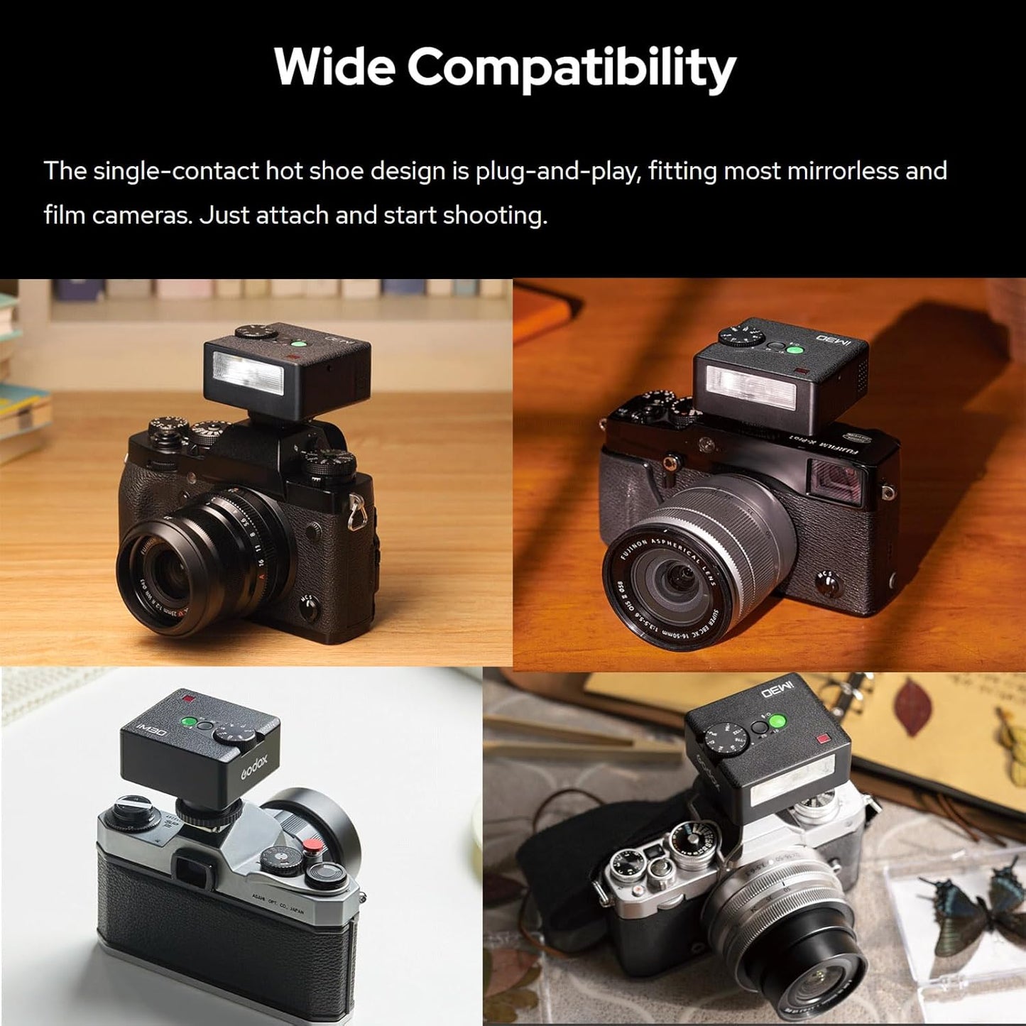 Godox iM30 Mini Speedlite, GN15 with 13 Levels Flash Power, CCT 6500K±200K, S1/S2 Optical Control for Fuji, Canon, Nikon, Sony, Olympus Cameras