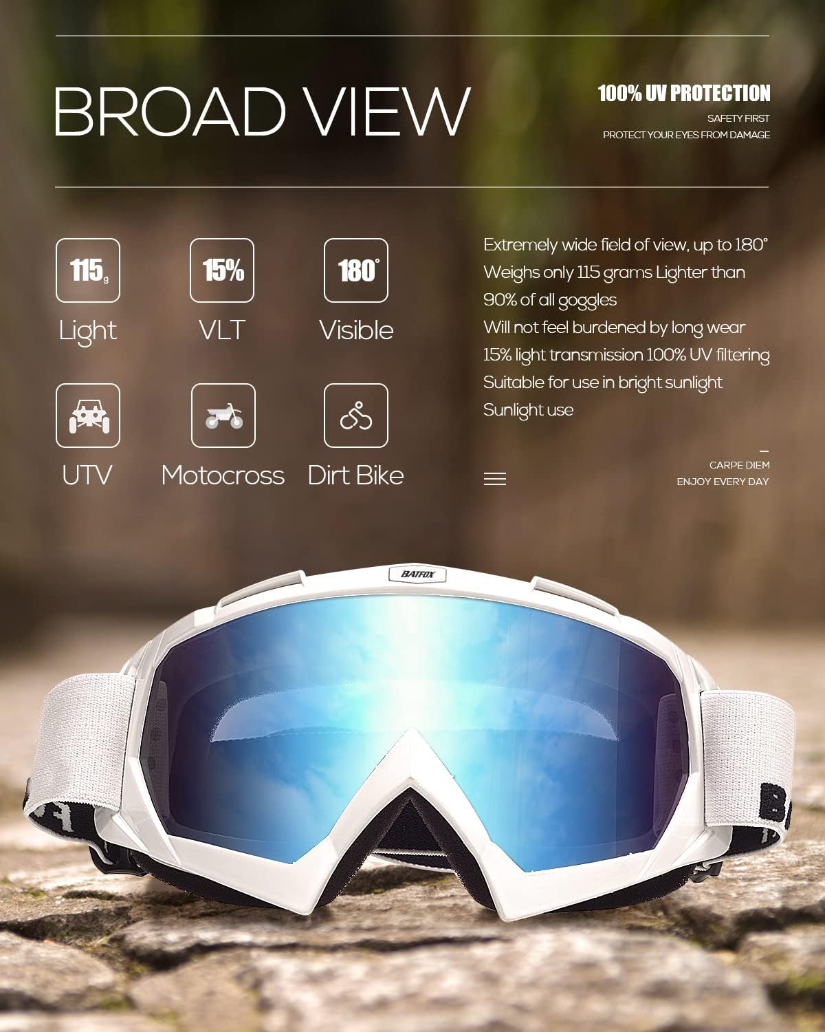 BATFOX Motorcycle Goggles Dirt Bike ATV Motocross Safety ATV Tactical Riding