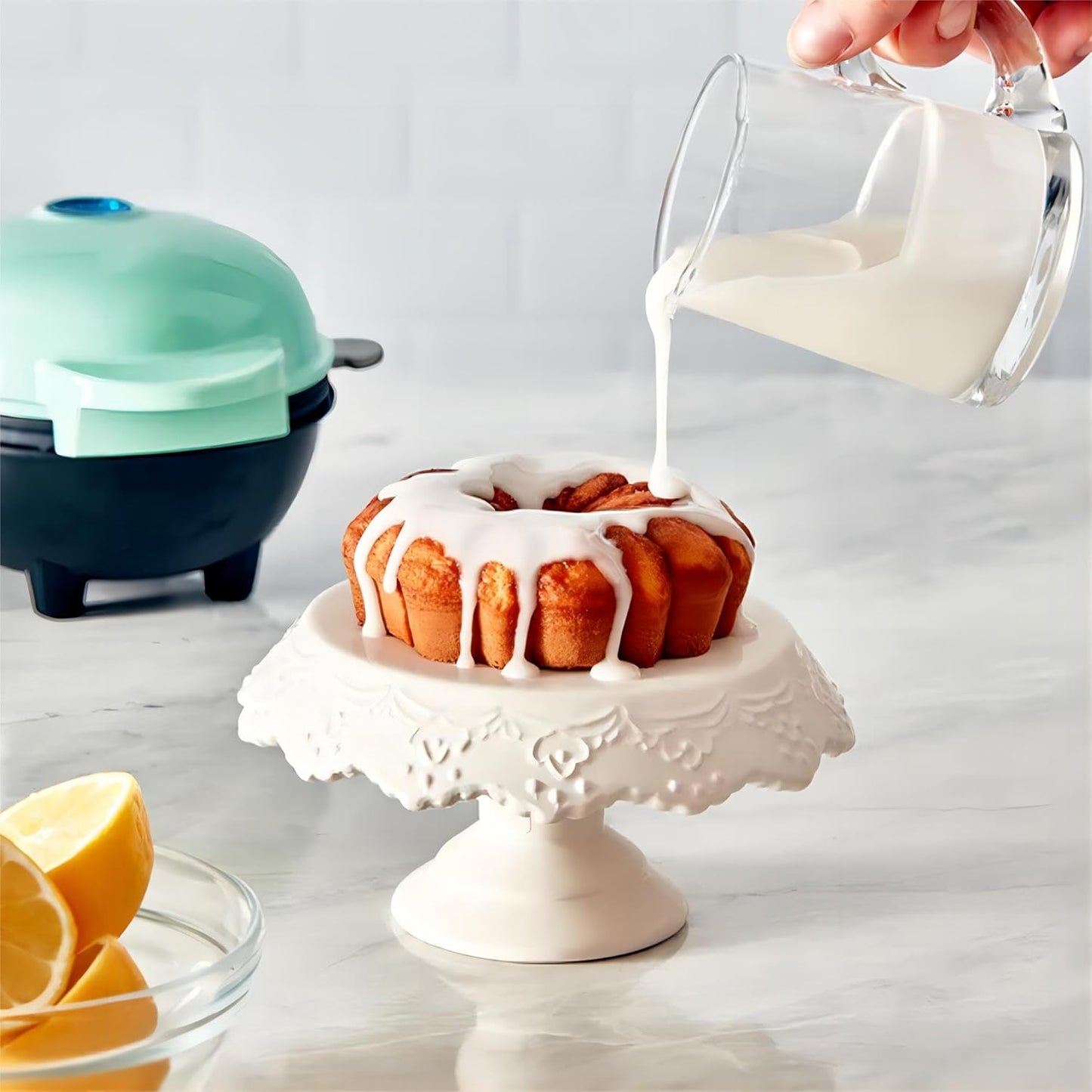 Mini Maker Waffle Maker 5“ Non-Stick Waffler Iron Stuffler Stuffed Wafflera Adjustable Browning Control, Heart, Azure
