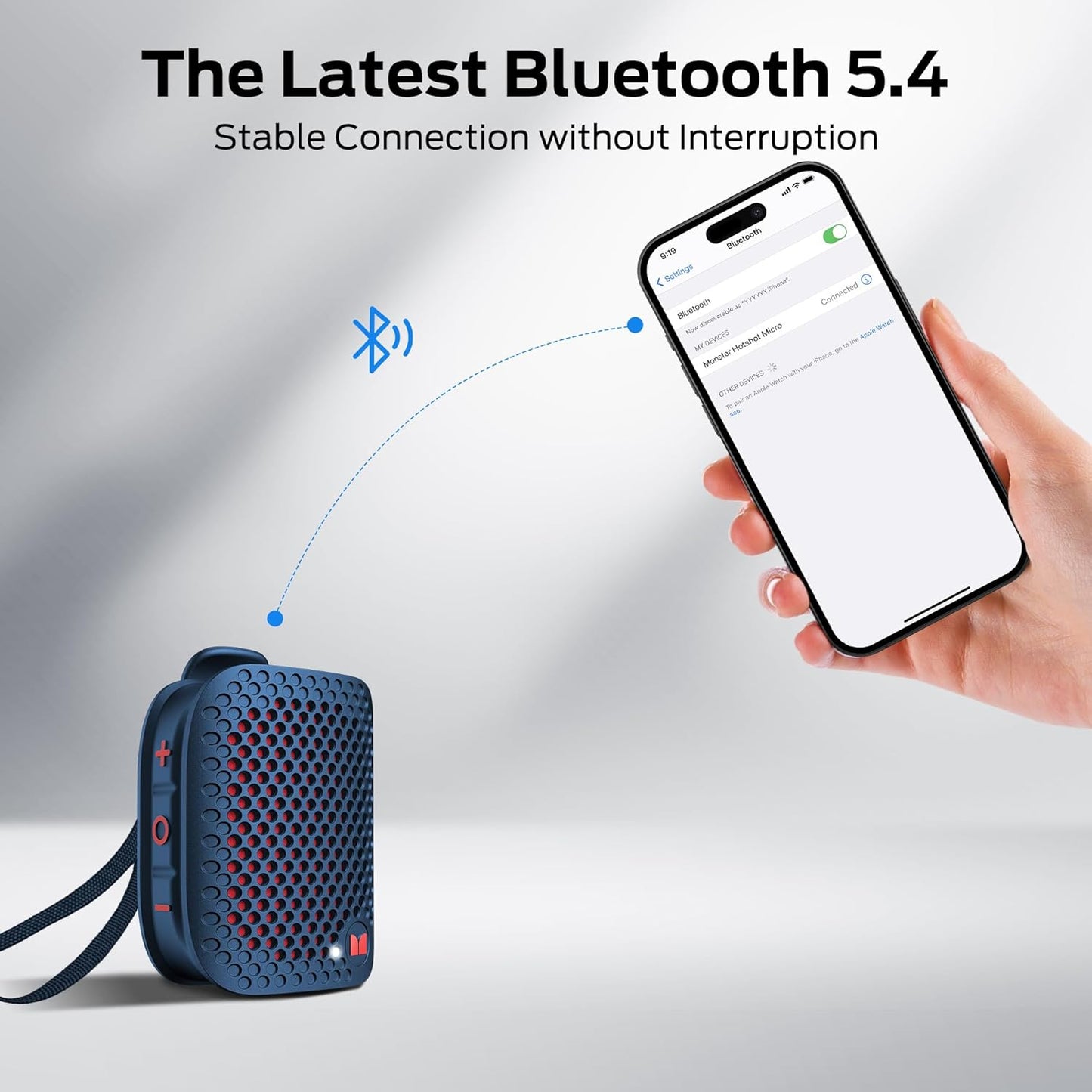 Monster Blaster Micro Clip on Bluetooth Speaker, Wireless Wearable Speaker for Hands-Free Calls and Music, Mini Small Portable Speaker for Workout, Cycling, Running, TWS, IPX7, 12H Playtime, Blue
