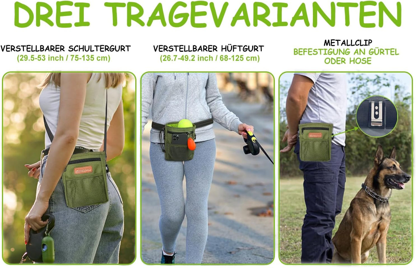 TRIPOLACO Dog Treat Pouch, Large Treat Pouches for Pet Training with Multiple Pockets, Built-in Poop Bag Dispenser & Phone Holder, 3 Wear Styles, Ideal Dog Treat Bag for Training & Walks