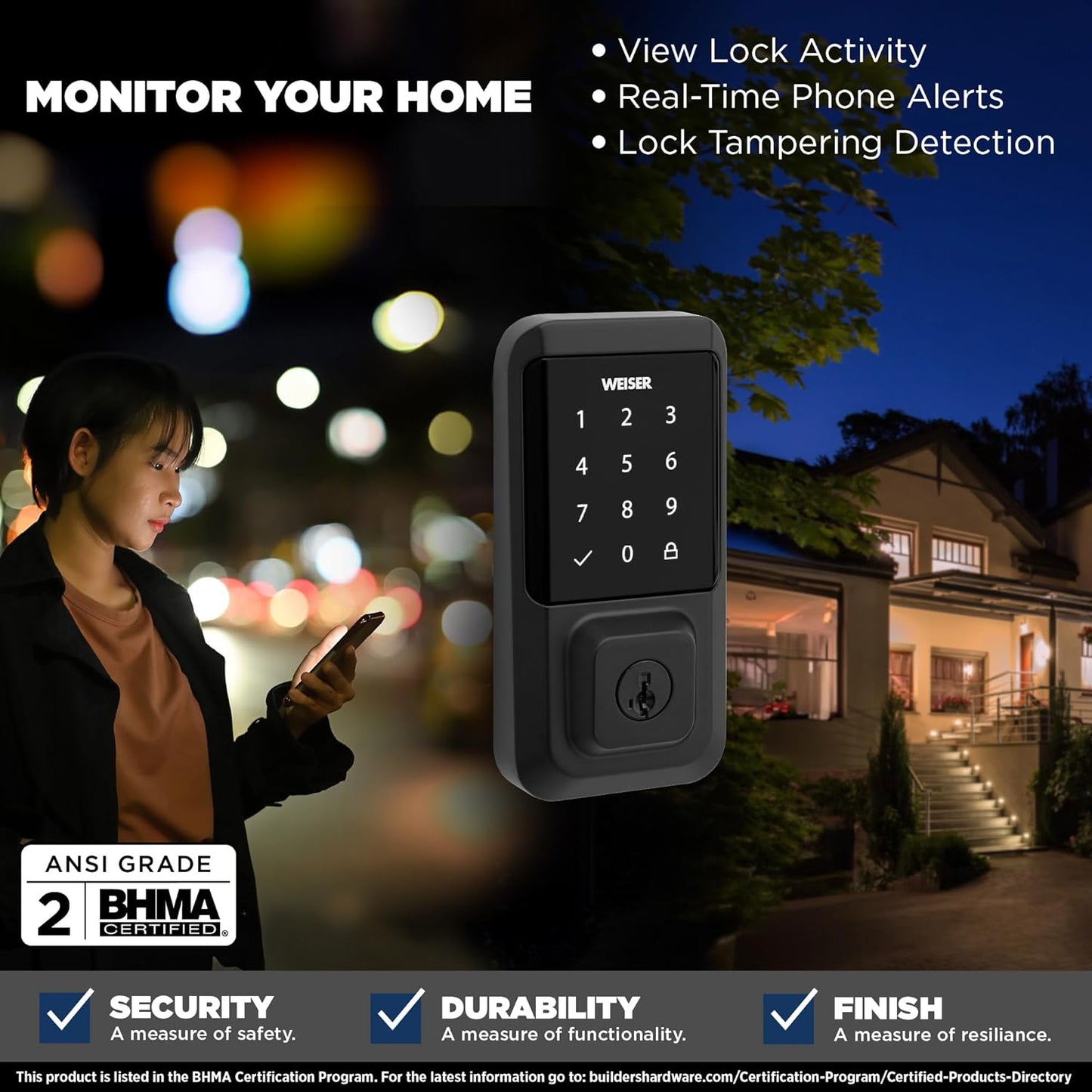 Weiser Halo Matte Black WiFi Smart Lock, Keyless Entry Door Lock, Touchscreen Keypad Door Lock, Amazon Alexa & Google Assistant/Google Home Compatible, Deadbolt Lock, Smart Locks for Entry Door