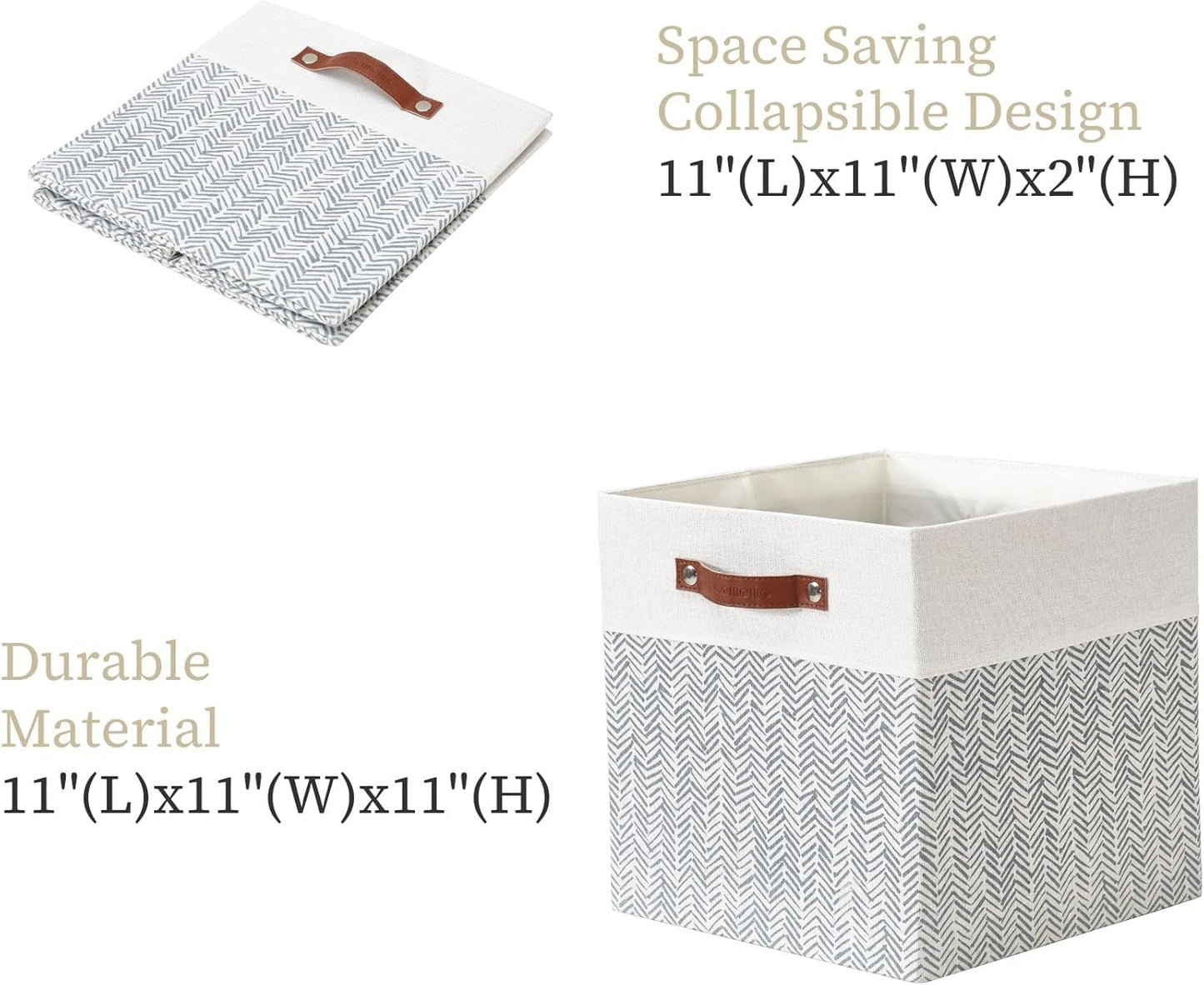 DECOMOMO Fabric Cube Storage Bin - Storage Baskets for Shelves, Kallax (Grey & White, 13 inch Cube) - 4 Pack