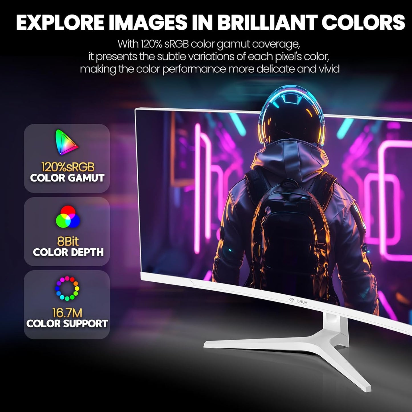 CRUA 34 Inch Curved Gaming Monitor 144HZ, White 21:9 Ultra Wide PC Monitor 1500R WQHD 3440X1440P 120% sRGB Computer Display/VA Panel/PIP& PBP/HDMI2.0 & DP1.4/Tilt Adjustment/Wall Mountable