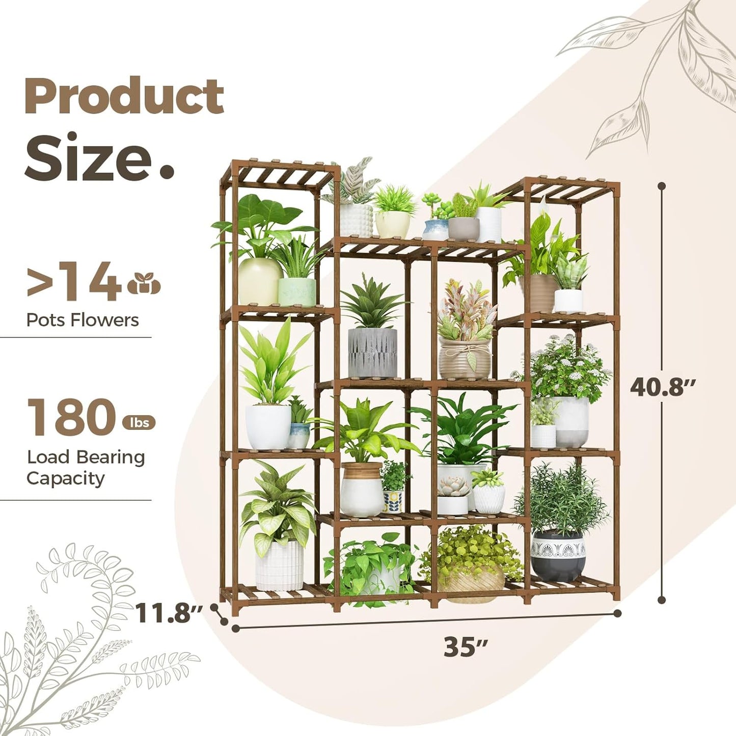 Bamworld Plant Stand Indoor Outdoor Hanging Plant Shelf for Multiple Plants Pots Wood Flower Stand Tall Large Flower Holder for Living Room, Patio, Balcony, Garden Decor, Brown