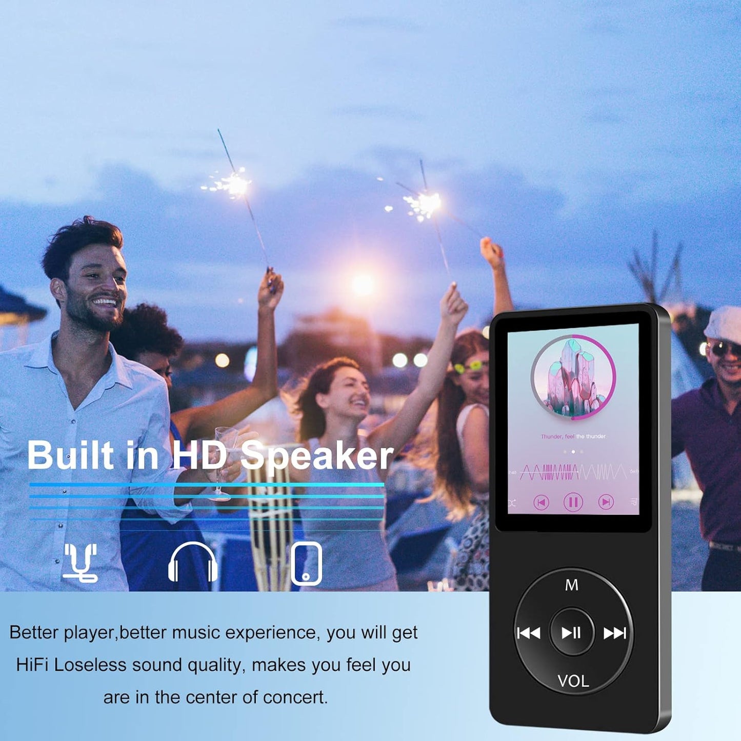 32GB MP3 Player with Bluetooth, Wodgreat Portable HiFi Lossless Music Players with Built-in Speaker for FM/Video/E-Book, Multifunctional Walkman Media Player with TF Card Slot, Support up to 128GB