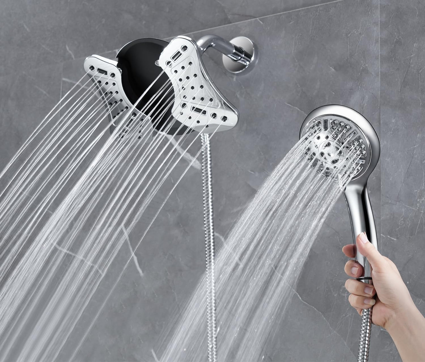 High Pressure Shower Head with Handheld: GRICH 2-in-1 Shower Heads with Hand Held Spray Combo, Anti-Leak 9 Spray Modes Handheld Shower Head & Rain Shower Head with Hose 60'', Angle Adjustable