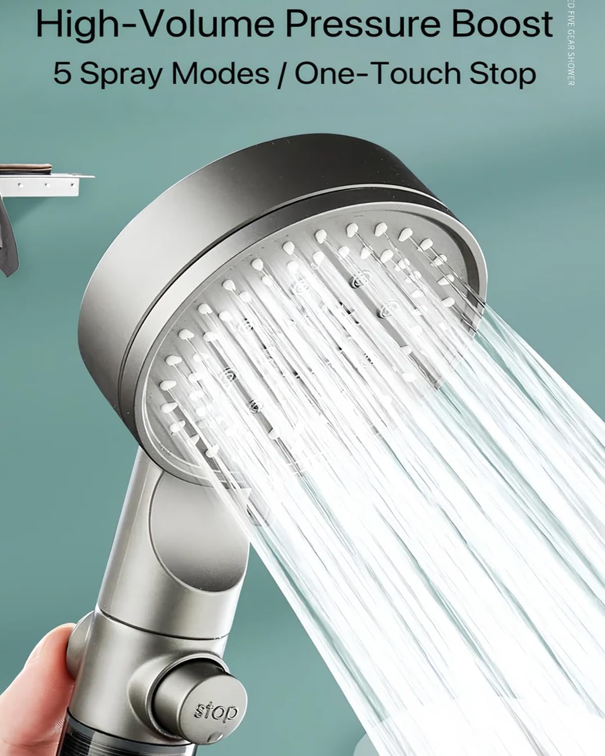 for Hydroboost High Pressure 5-Mode Filtered Shower Head, 2025 Upgraded Hydro Boost Shower Head, Pommeau De Douche Haute Pression, One-Click Water Stop, 1/2'' Connection (1Pcs Black)