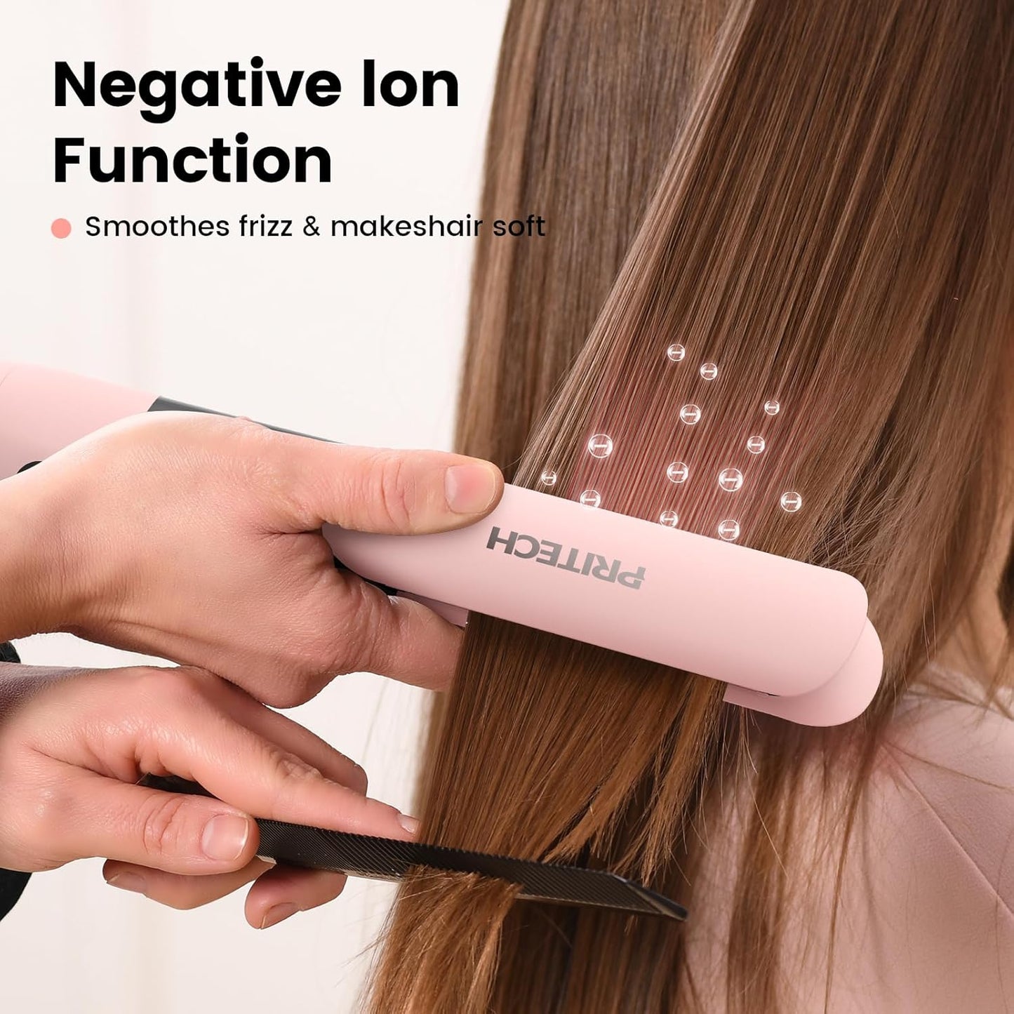 PRITECH Flat Iron Hair Straightener and Curler 2 in 1, Titanium Flat Iron with Negative Ions, Adjustable Temp(248℉-450℉) and Automatic Shut Off (Pink)