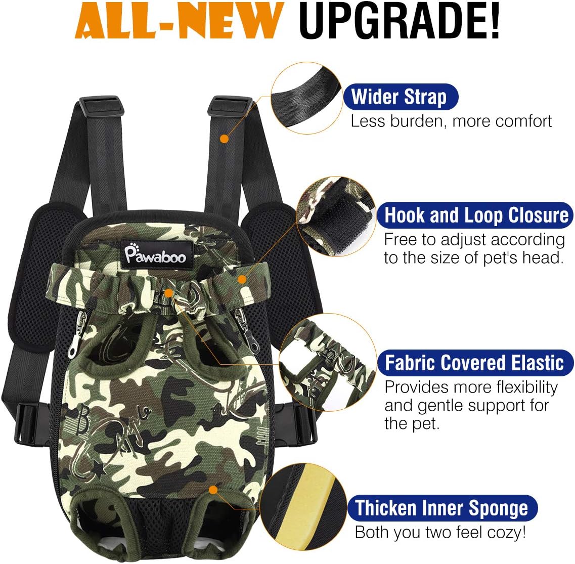 Pawaboo Pet Carrier Backpack, Adjustable Pet Front Cat Dog Carrier Backpack Travel Bag, Legs Out, Easy-Fit for Traveling Hiking Camping for Small Medium Dogs Cats Puppies, Medium, Black