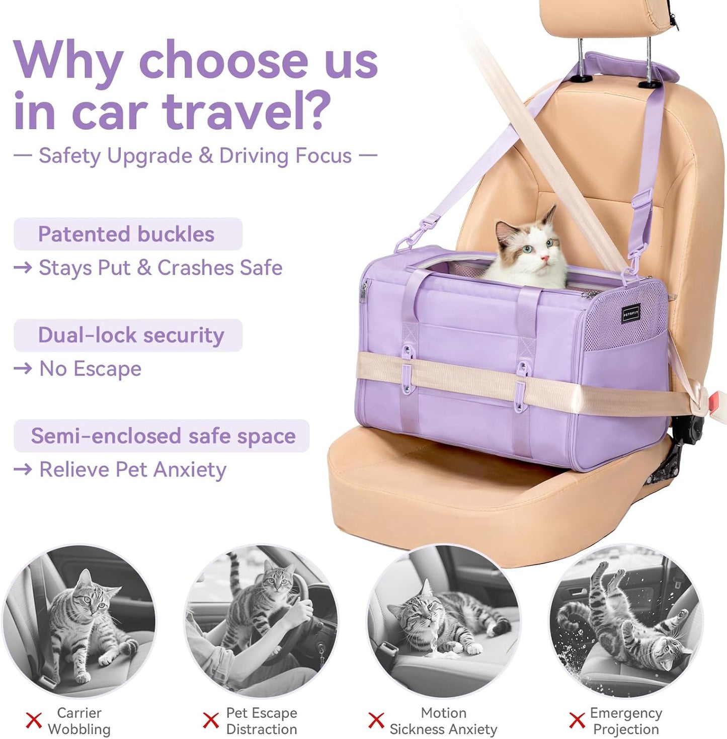 Petsfit Pet Carrier Airline Approved, Soft-Sided Cat Carrier with Patented Car Buckle, Lightweight and Collapsible with Adjustable Shoulder Strap, Soft Cushion,Green