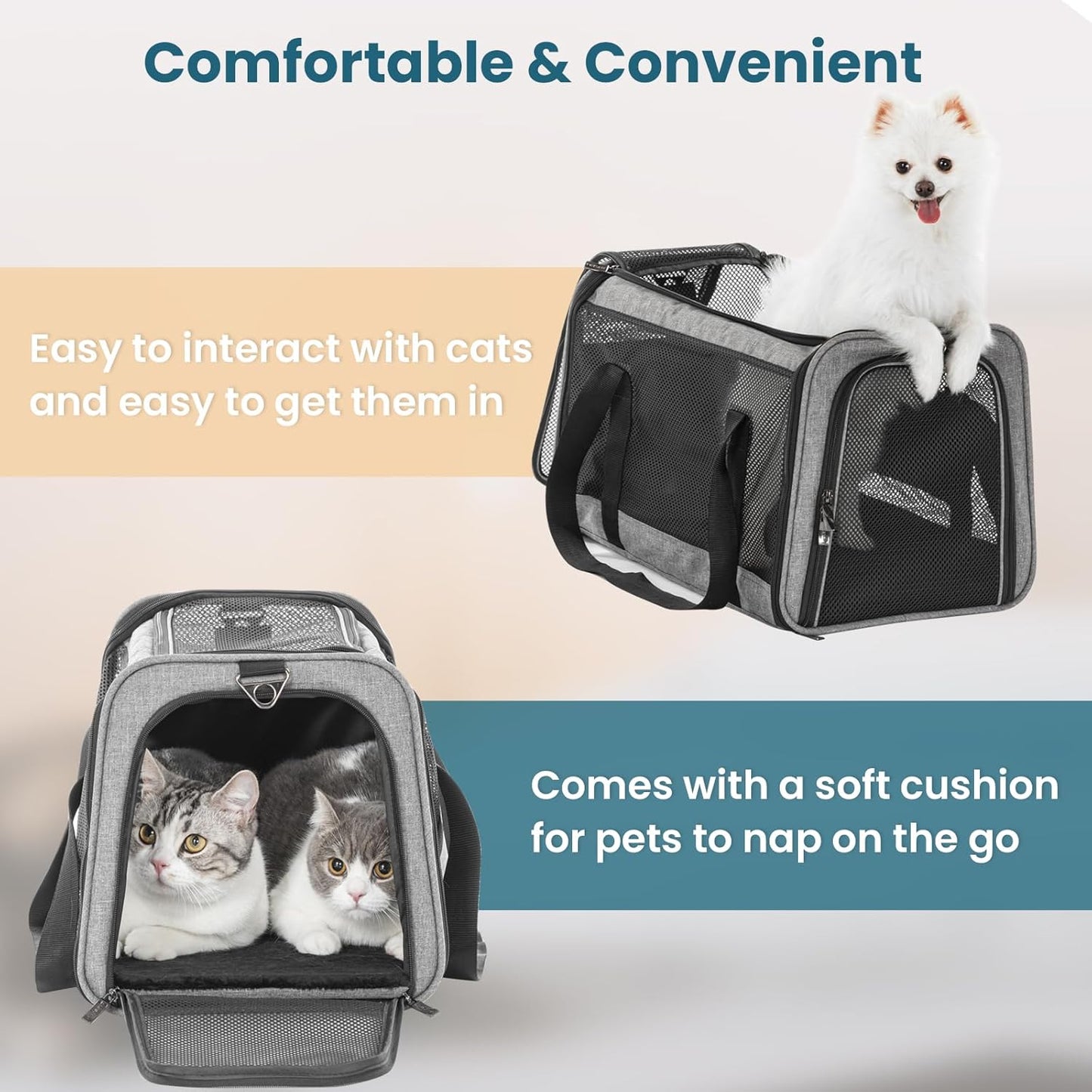 Petsfit Pet Carrier Airline Approved, Soft-Sided Cat Carrier with Patented Car Buckle, Lightweight and Collapsible with Adjustable Shoulder Strap, Soft Cushion,Green