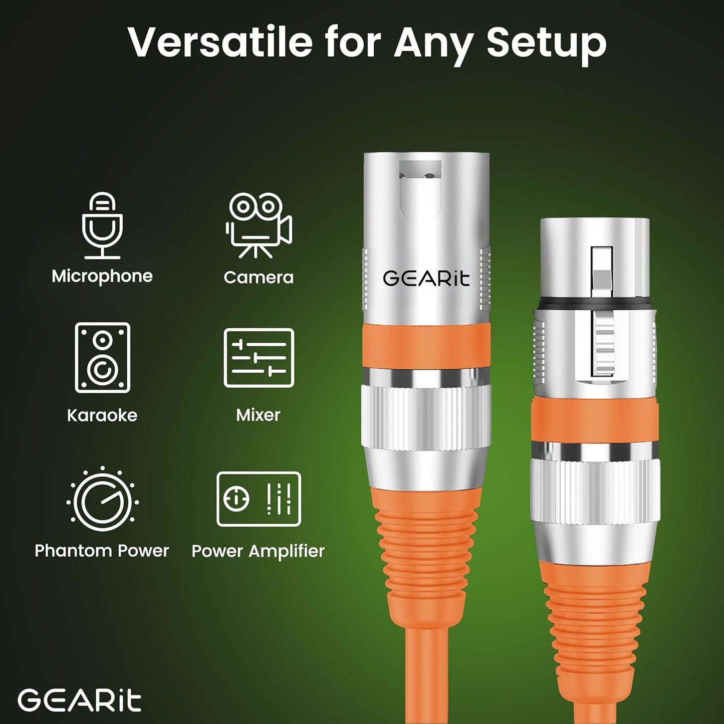 GEARit XLR Male to Female Microphone Cable (10 Feet, 6-Pack) 3-Pin Balanced Shielded Mixer, Recording Studio, Podcast - Black