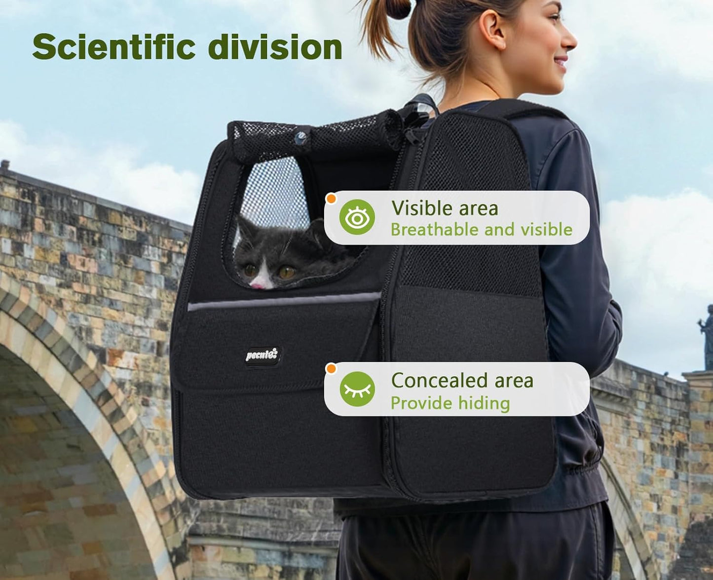 Pecute Expandable Cat Backpack Carrier, Small Dog Backpack Carrier, Pet Backpack Carriers for Cats Dogs Puppy Kitten, Cat Carriers Bag Carrying for Travel Hiking Bike Riding Walking Outdoor,Grey
