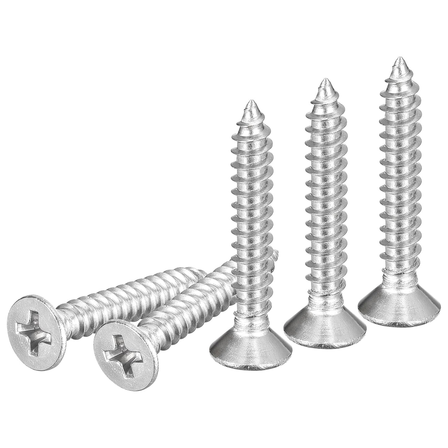 DTGN 100Pcs #8x1 Flat Head Wood Screws, 304 Stainless Steel Phillips Self Tapping Screws - Good for Woodworking, Furniture - Silver