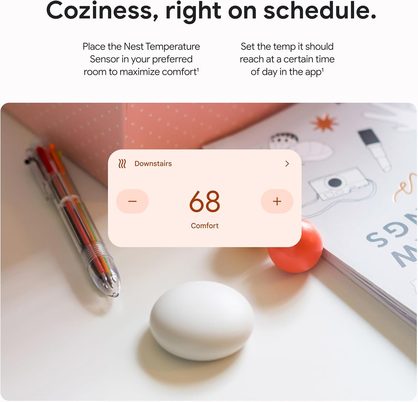Google Nest Temperature Sensor (2nd Gen) - Room Comfort Sensor with Scheduling - Works with The Nest Learning Thermostat (3rd and 4th Gen) and Nest Thermostat E - Porcelain