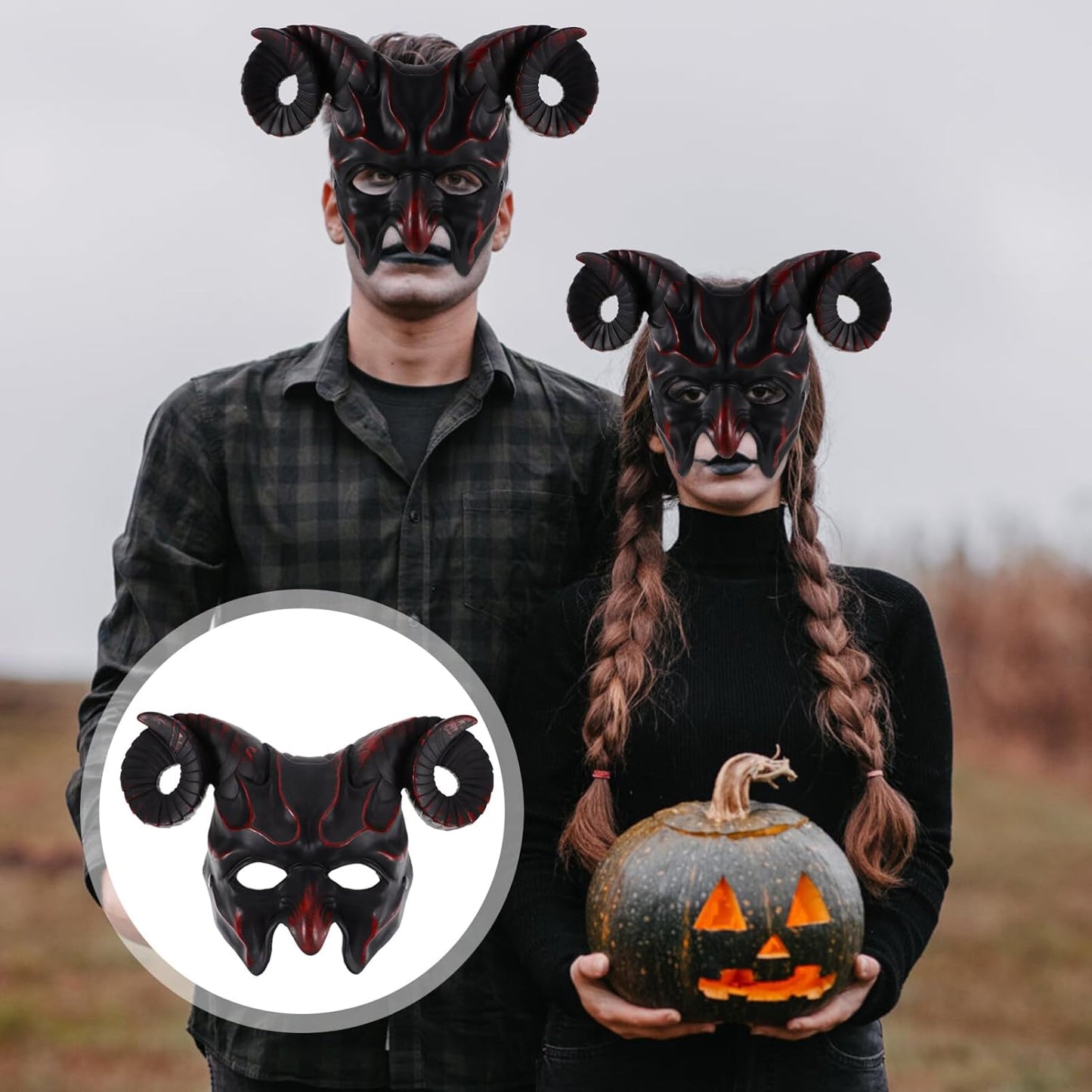 Alipis Devil Goat Skull Mask Ox Ram Horns Animal Half Face Halloween Masquerade Mask Sheep Novel Mask Scary Mask