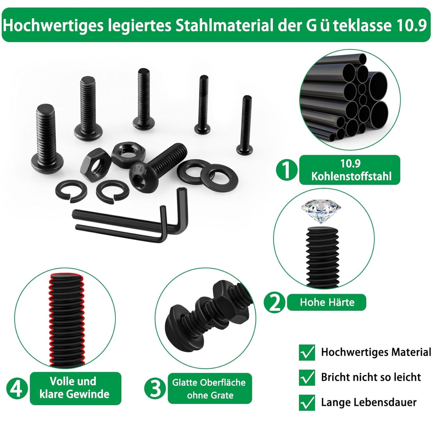 860PCS Metric Screw Assortment Kit, M2 M3 M4 M5 Machine Screws with Lock & Flat Washers, 10.9 Grade Alloy Steel, Metric Hex Button Head Cap Nuts and Bolts Assortment Kit with 4 Wrenches