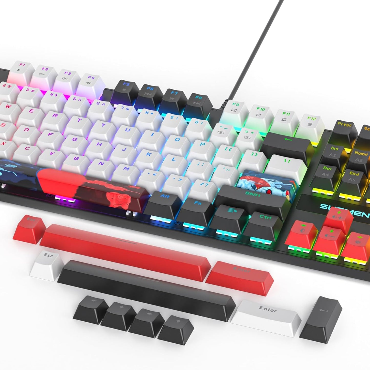Fogruaden Full Size Mechanical Keyboard, Green Matcha Keyboard, Wired USB 104 Keys RGB Backlit Gaming Keyboard with Number Pad, Red Switches, NKRO Mechanical Keyboard for Windows Laptop PC Gamer
