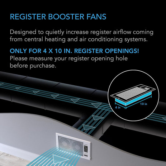 AC Infinity AIRTAP T4 White, Register Booster Fan for 4” x 10” Vents, Thermostat Control Improves Heating & Cooling, Quiet 10-Speed Remote Control & Bluetooth App. ONLY FITS 4” x 10” Duct Openings - PuriLite
