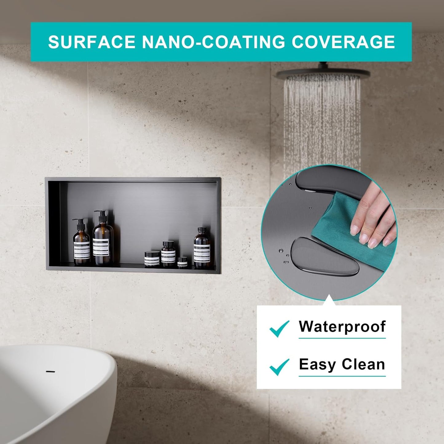 MENATT No Tile Shower Niche, Stainless Steel Wall Niche 13"X19"(Inner Size 12"X18"), Two-Tier Bathroom Shelf, NO Tile Needed Recessed Niche Shower for Bathroom Storage, Black