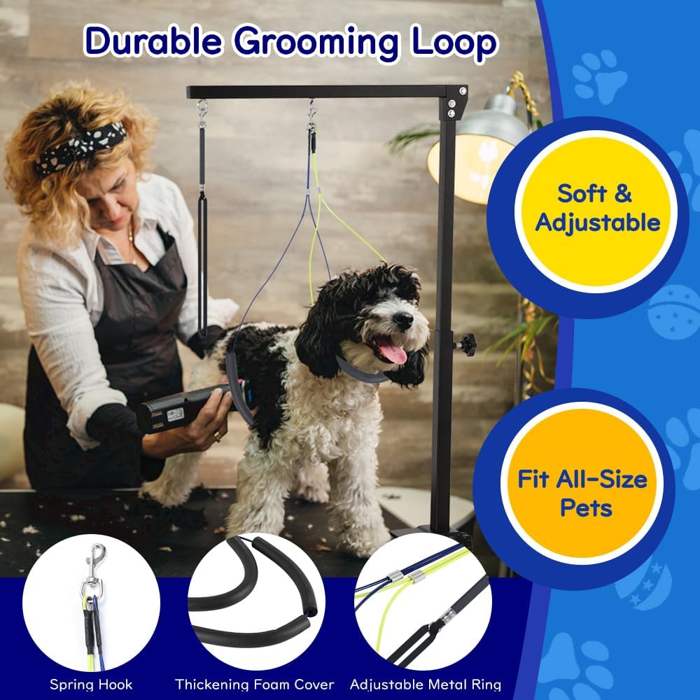 KELIXU Dog Grooming Arm with Clamps, Pet Grooming Table Arm with Hammock Harness &Two No Sit Haunch Holder, Adjustable Pet Grooming Supplies for Small/Medium Pets, Black
