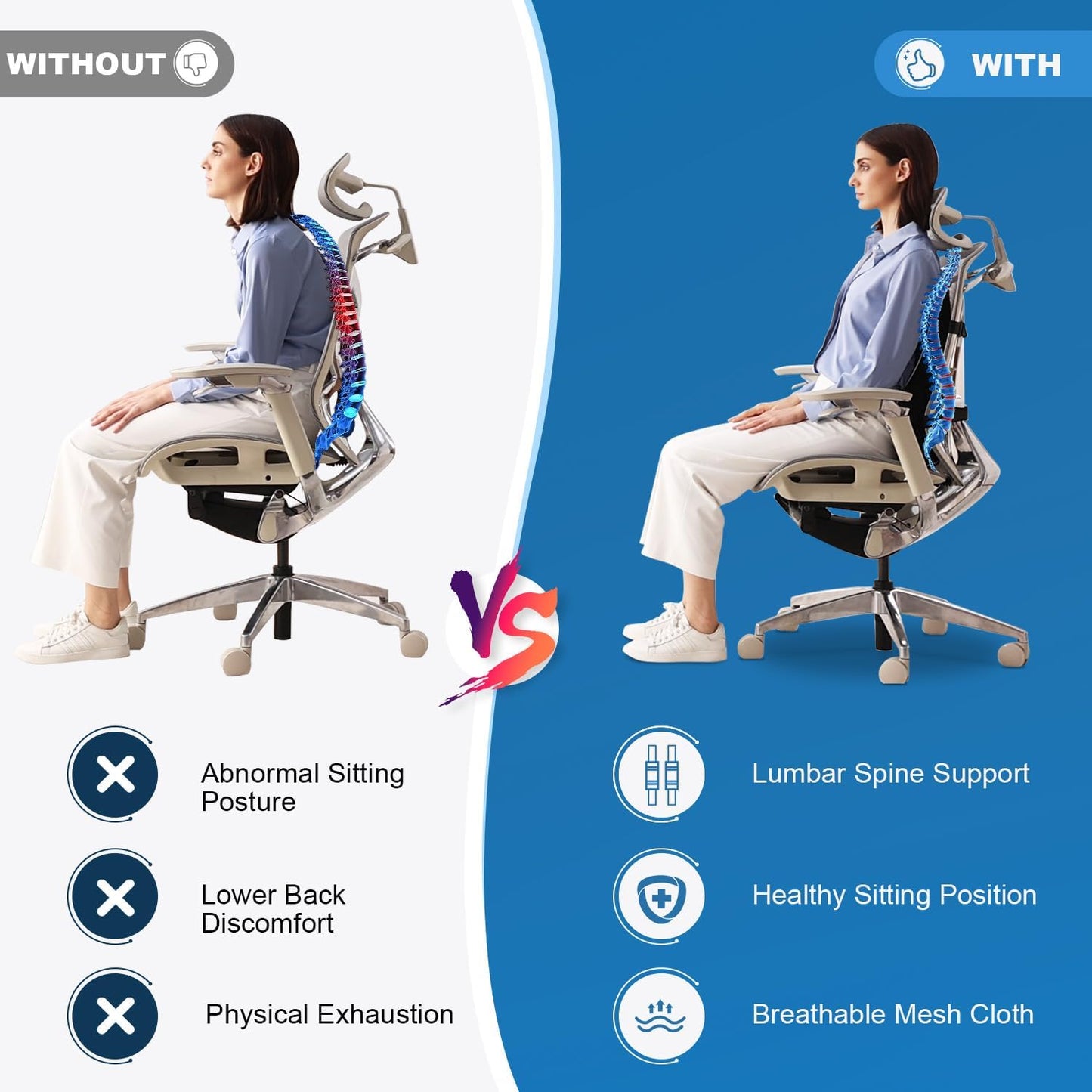 Gel Lumbar Support for Office Chair Back Support for Lower Back Pain Relief Cooling Chair Back Support Cushion Improves Posture Back Rest Memory Foam Back Support Pillow for Gaming Chair, Driving Seat