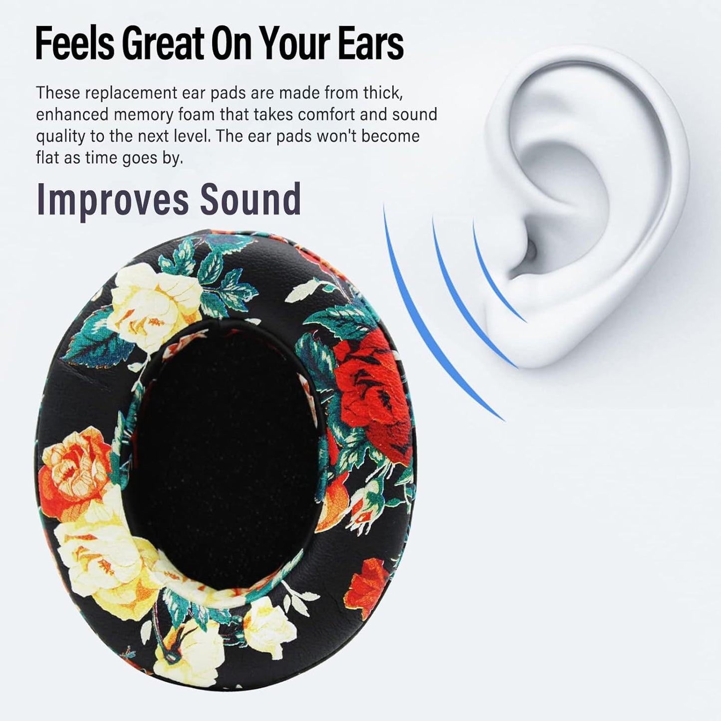 Studio 3 Ear Pads Cushions Replacement Earpads for Beats Studio 2 & Studio 3 Wired & Wireless Headphones,Ear Cushions Memory Foam Earpads with Soft Protein Leather Replacement Parts -White Floral