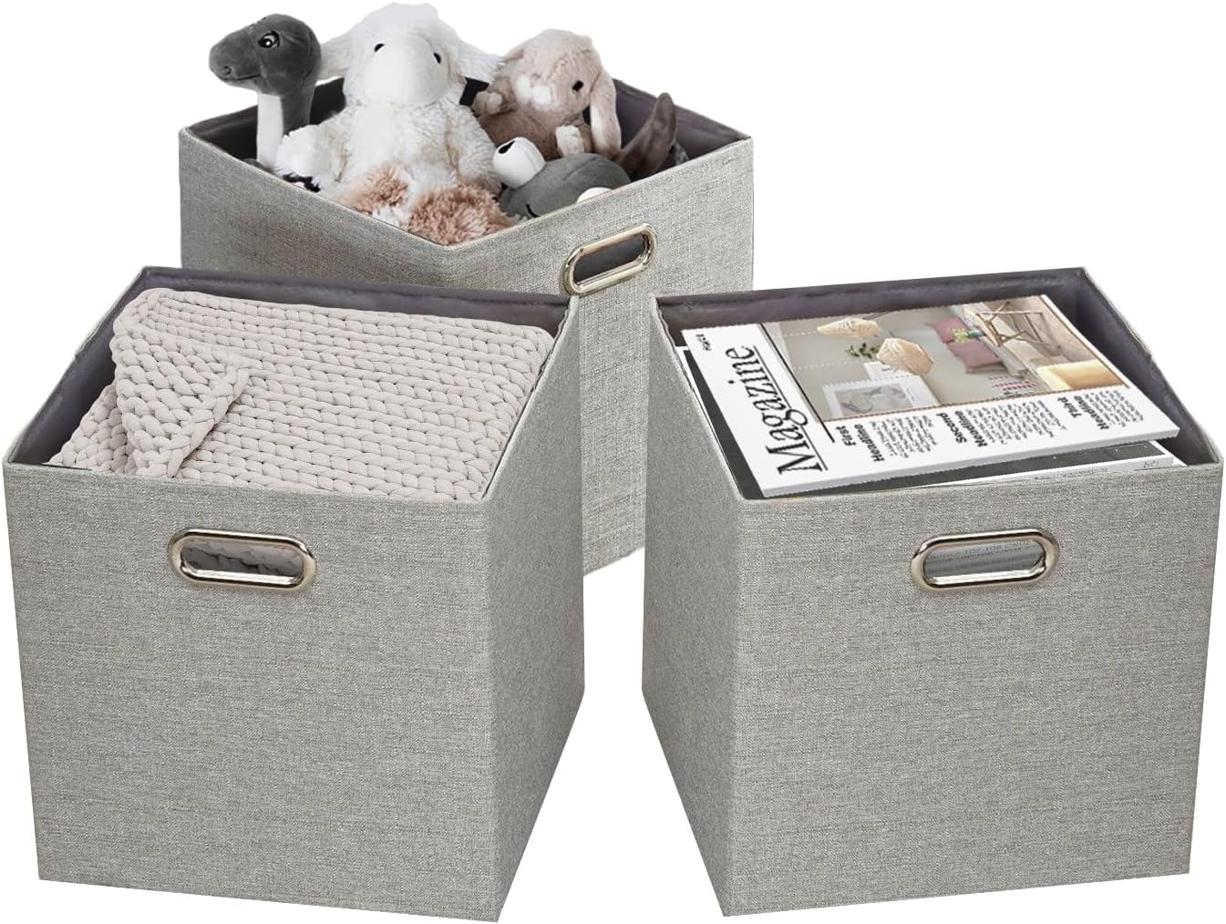 DECOMOMO Fabric Cube Storage Bin - Storage Baskets for Shelves, Kallax (Grey & White, 13 inch Cube) - 4 Pack