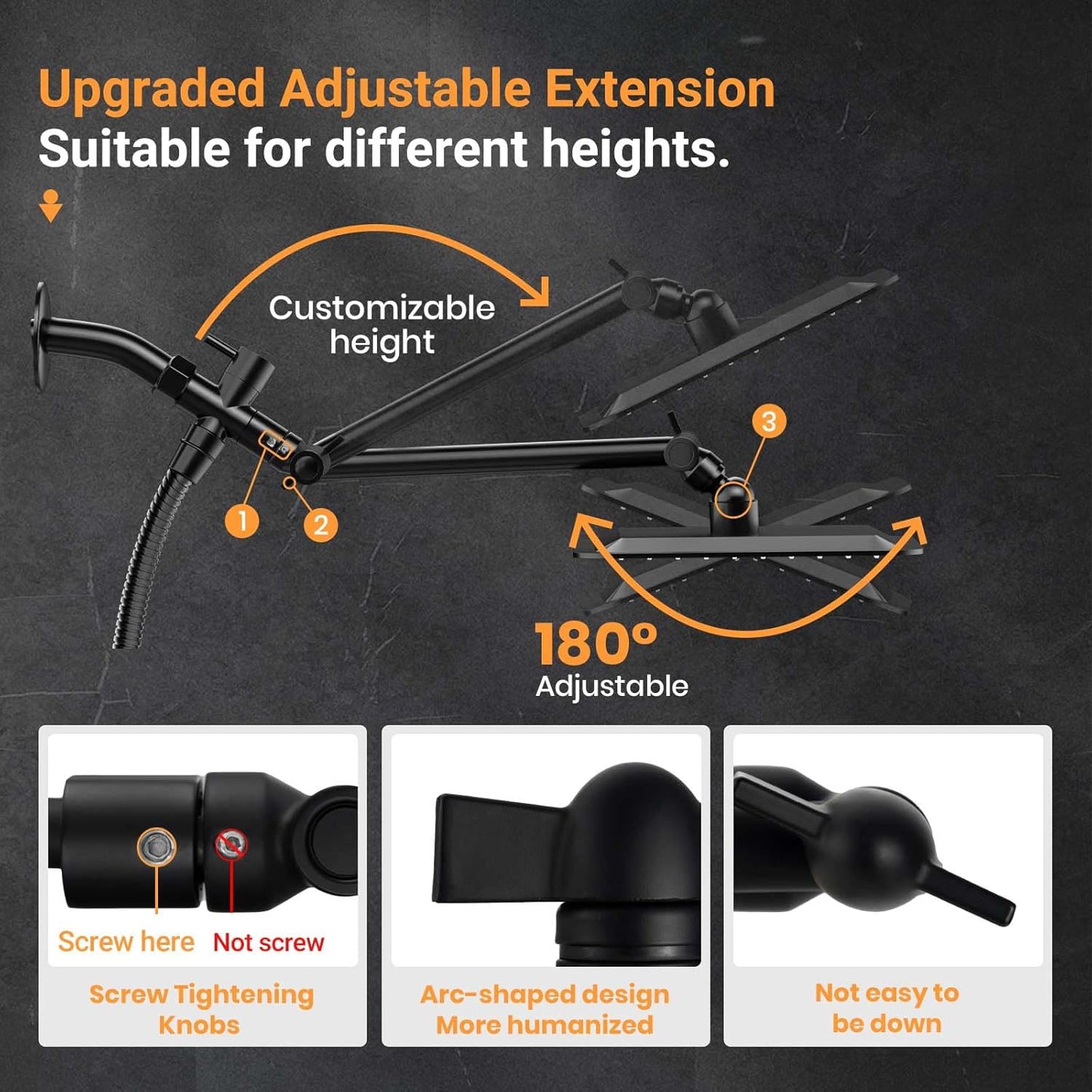COSYLAND Rain Shower Head with Handheld - 304 Stainless Steel High Pressure 8 inch Square Rainfall Showerhead Combo with 5 Spray Mode 11 inch Extension Adjustable Arm & 60 inch Hose - Chrome