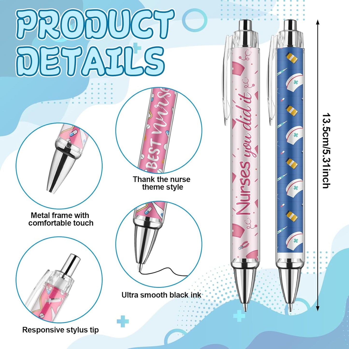 24 Pcs Nurse Pens Bulk Nurses Week Gift Funny Lovely Cartoon Ballpoint Black Ink Retractable Nursing Pen Nurse Day Gifts Party Favors Appreciation Gift for Women Men Doctor Teachers Medical Assistants