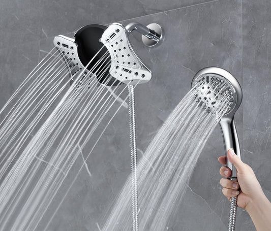 High Pressure Shower Head with Handheld: GRICH 2-in-1 Shower Heads with Hand Held Spray Combo, Anti-Leak 9 Spray Modes Handheld Shower Head & Rain Shower Head with Hose 60'', Angle Adjustable - PuriLite