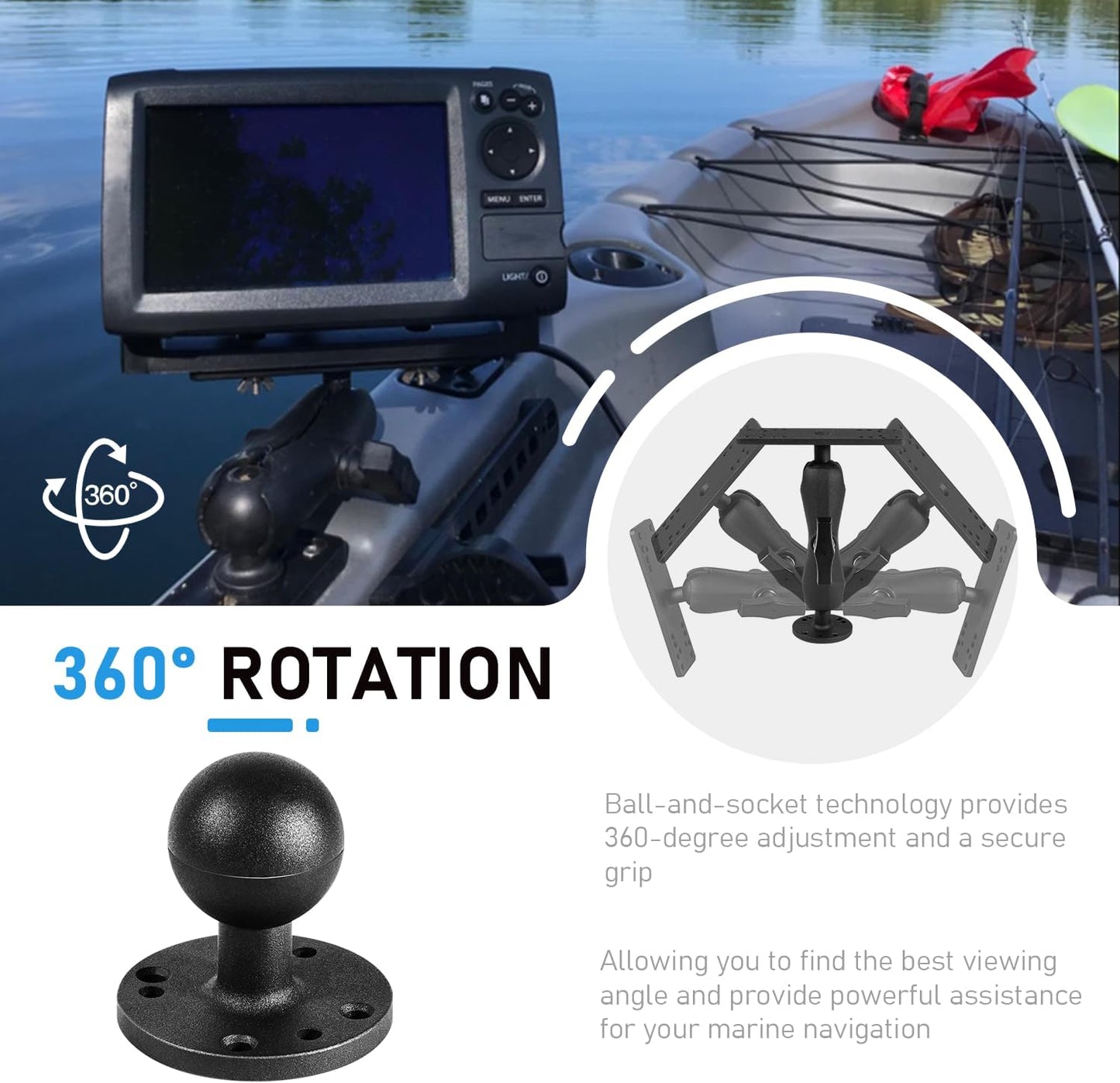 Bzsunway Medium Arm Marine Electronic/Depth Fish Finder Mount with 1.5" / C Size Ball, Medium Arm Marine Electronic/Depth Finder Mount, Suitable for Garmin, Lowrance and Helix 8-10