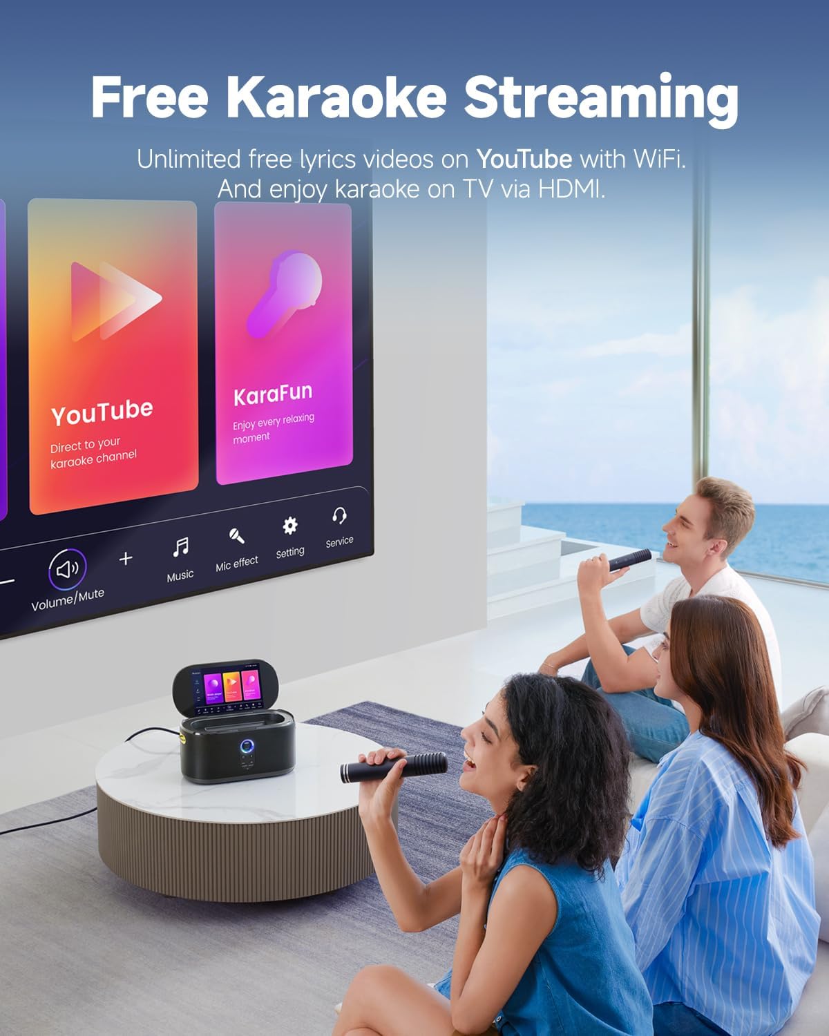 Karaoke Machine for Adults & Kids with Screen Lyrics Display, 2 Wireless Microphones Auto-Charging, Portable Bluetooth Speaker PA System WiFi/HDMI, Home Outdoor Party Speaker (Shell Series) (Shell S2)