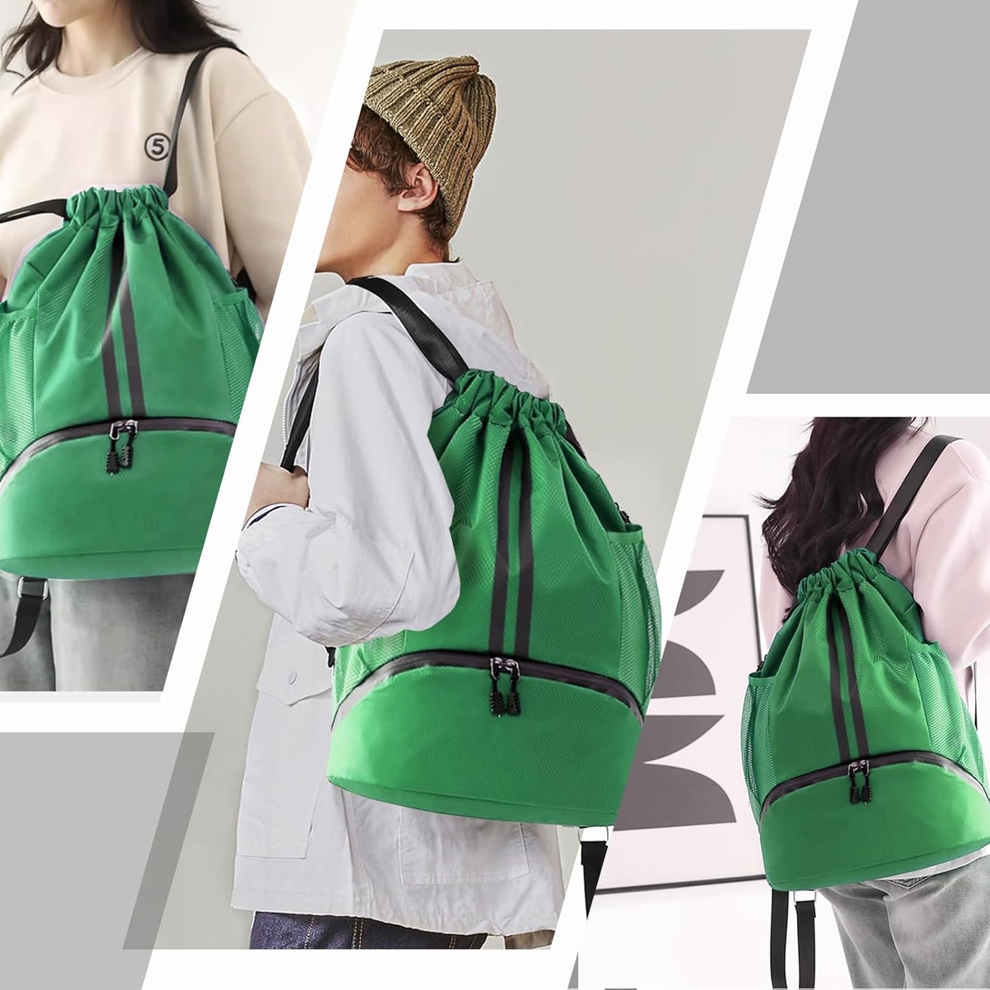 Hoedia Sports Drawstring Backpack - String Swim Gym Bag with Shoes Compartment and Wet Proof Pocket for Women/Men