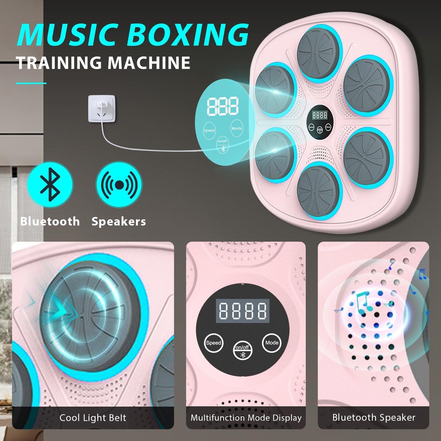 2025 New Smart Music Boxing Machine with Premium Boxing Gloves, Bluetooth Training Machine with LED Electronic Wall Mounted, Home Workout Boxing Target Machine for Adults and Kids