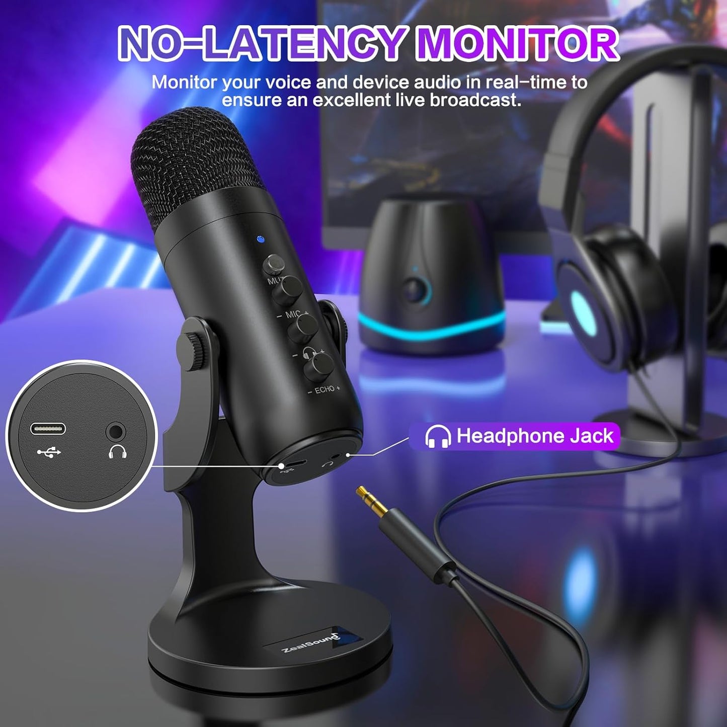 ZealSound USB Microphone,Condenser Phone Computer PC Mic kit,Plug&Play Gaming Microphones for PS 4&5.Mic Gain&Volume Control,Echo &Mute Button for Vocal,Record,Streaming,Discord YouTube Podcast on Mac