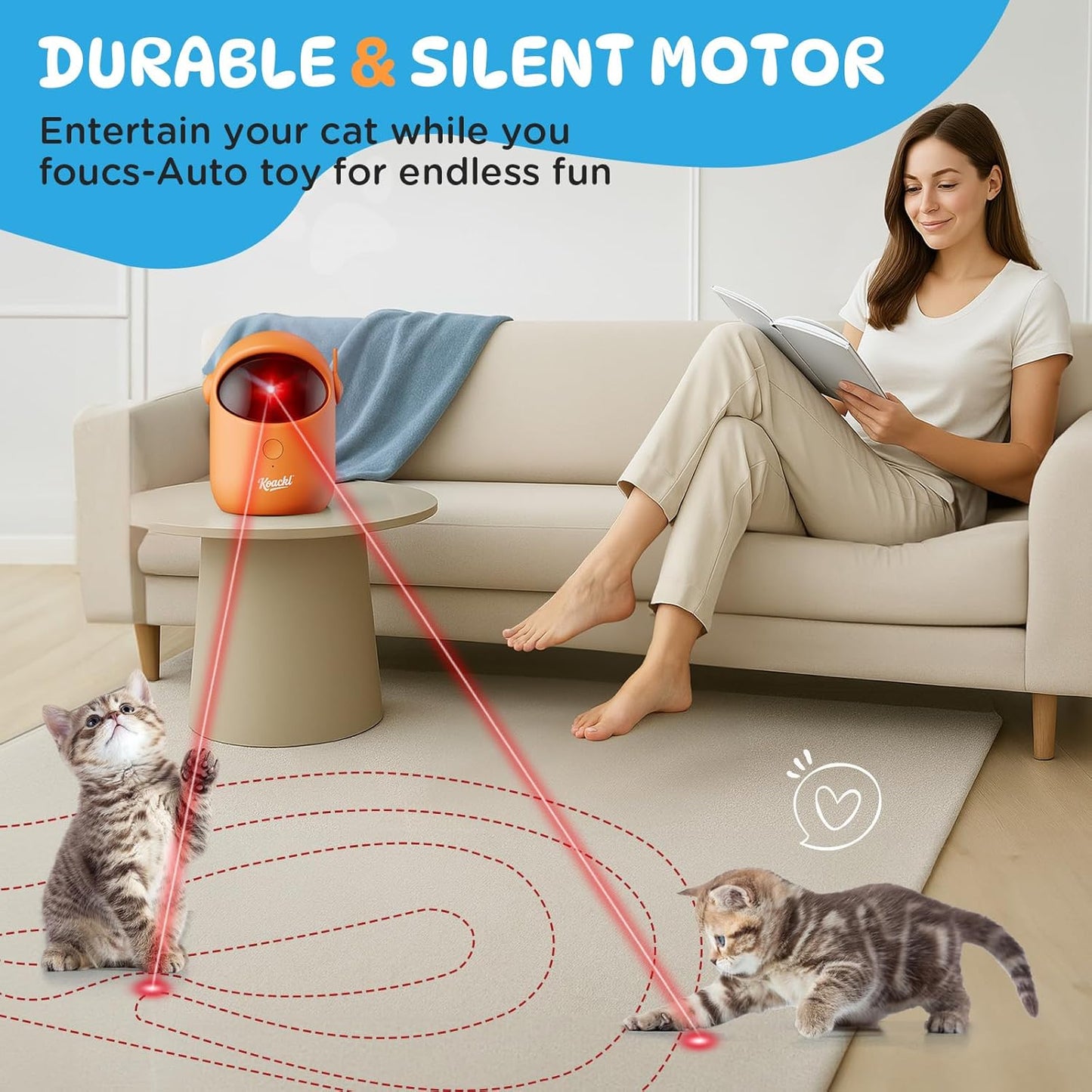 KOACKL Cat Toys for Indoor Cats, Cat Laser Pointer Toy, Rechargeable Automatic Cat Toy with Timer & Speed Modes, Ideal Interactive for Cats Dogs Training and Exercise