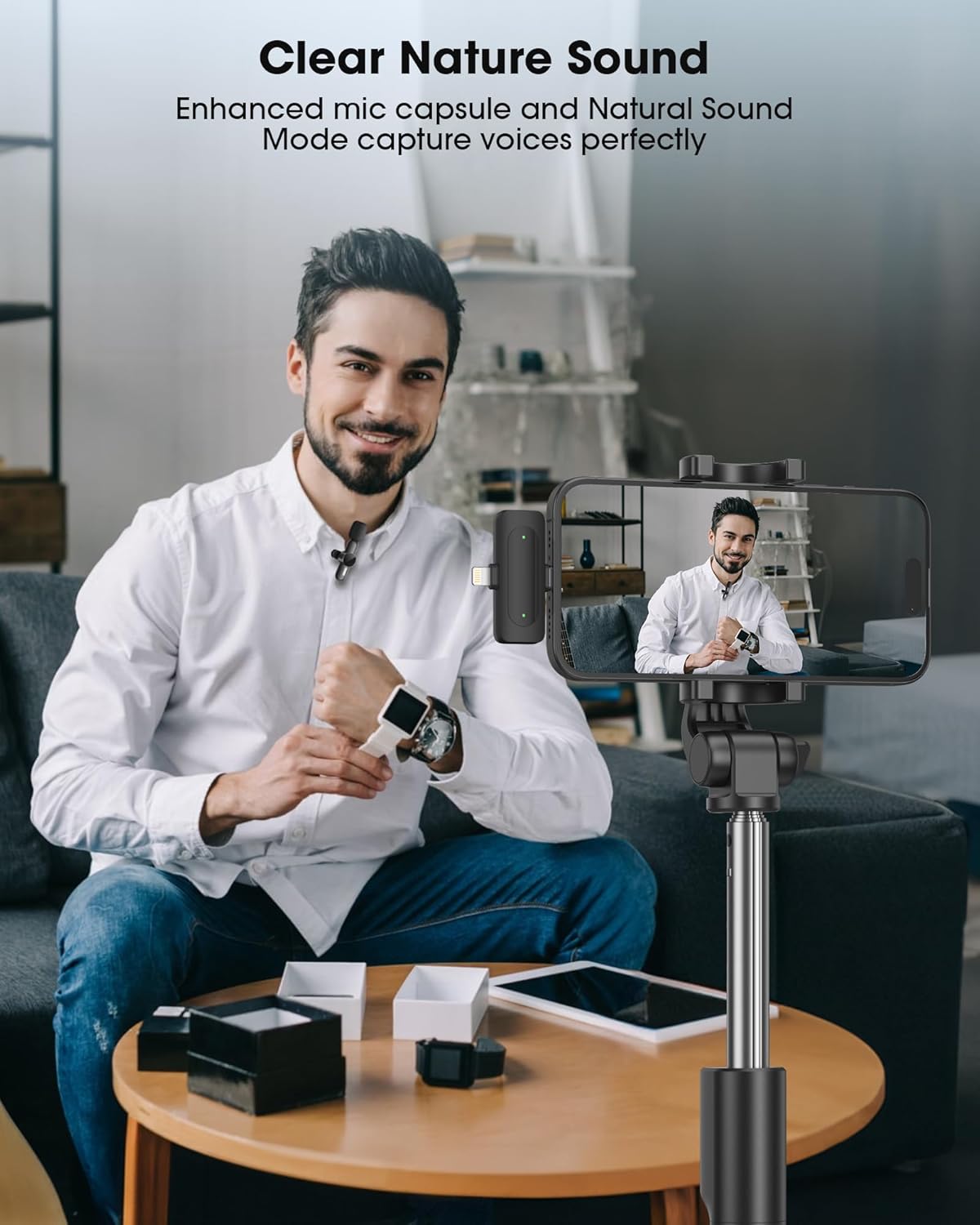 CKOKC Wireless Microphone for iPhone - Android Phone and Laptop PC, USB Microphones for Podcasting, Lavalier Microphone for Interview Video Vlog YouTube