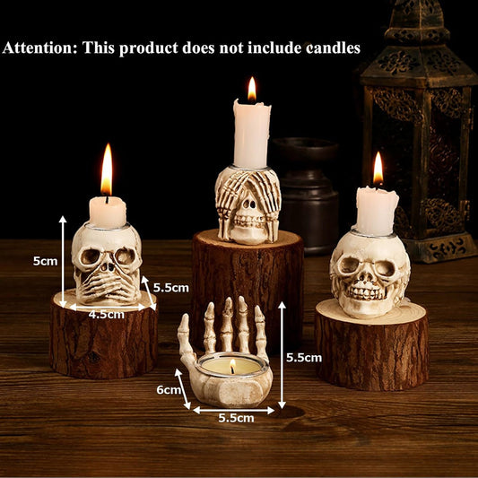 4Pcs Halloween Skeleton Candlestick,Halloween Candle Holder Gothic Skeleton Palm Skull Decor for Home Bar Party Tabletop,Creepy Themed Party Decorations,Escape Room Script Kill Prop - PuriLite