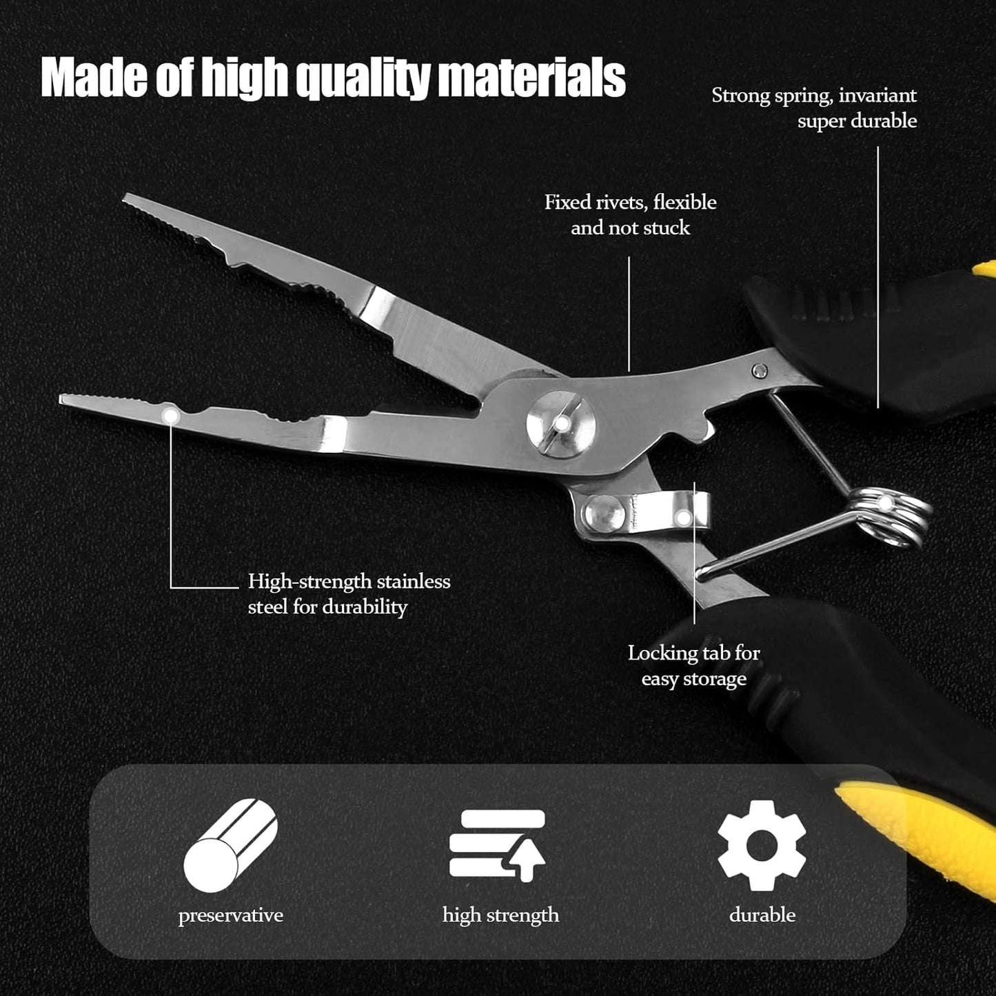 Fishing Pliers Stainless Steel Hook Remover Braid Cutter Rustproof Saltwater Split Ring Pliers Fishing Multi-Tools with Sheath and Lanyard