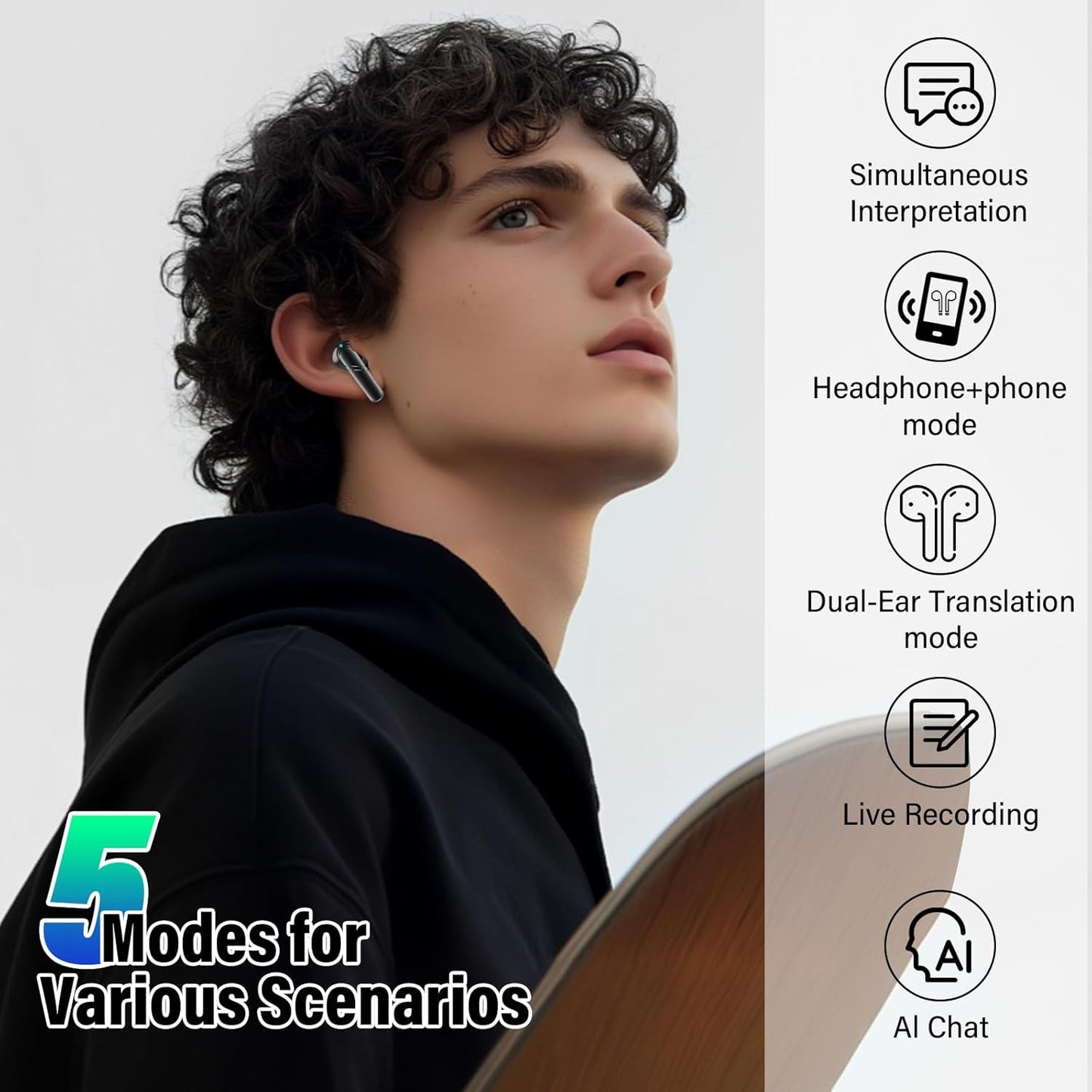 AI Translation Earbuds Real Time, 3-in-1 Language Translator Earbuds for 144 Languages & Accents Online Translation, 48H translate Earbuds with Bluetooth & APP for Travel/Business/Learning, Black