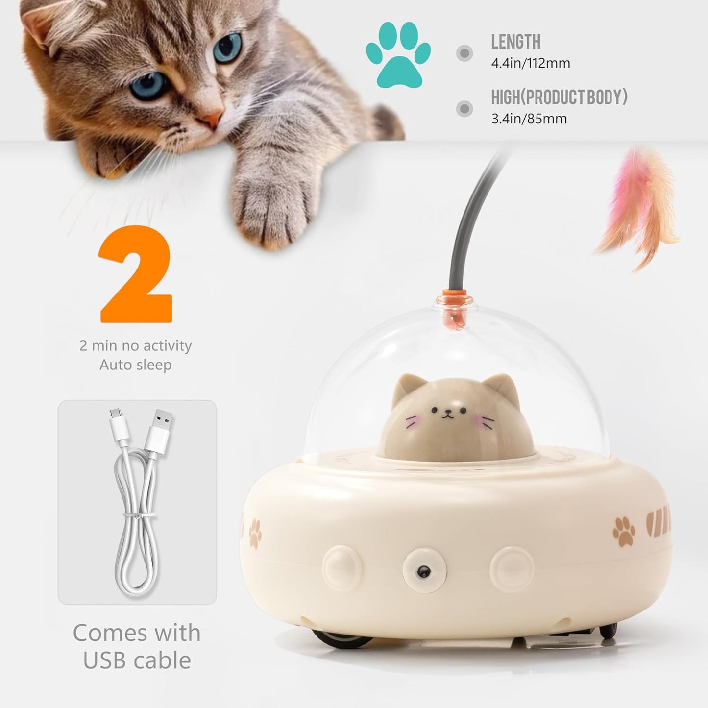 Li & Zhao Cat Laser Toy Automatic - Laser Cat Toys for Indoor Cats 2 in 1 Cat Laser Pointer Toy Interactive Cat Toy Electronic Cat Toy Rechargeable Moving Feather Cat Wand for Bored Cats Kittens