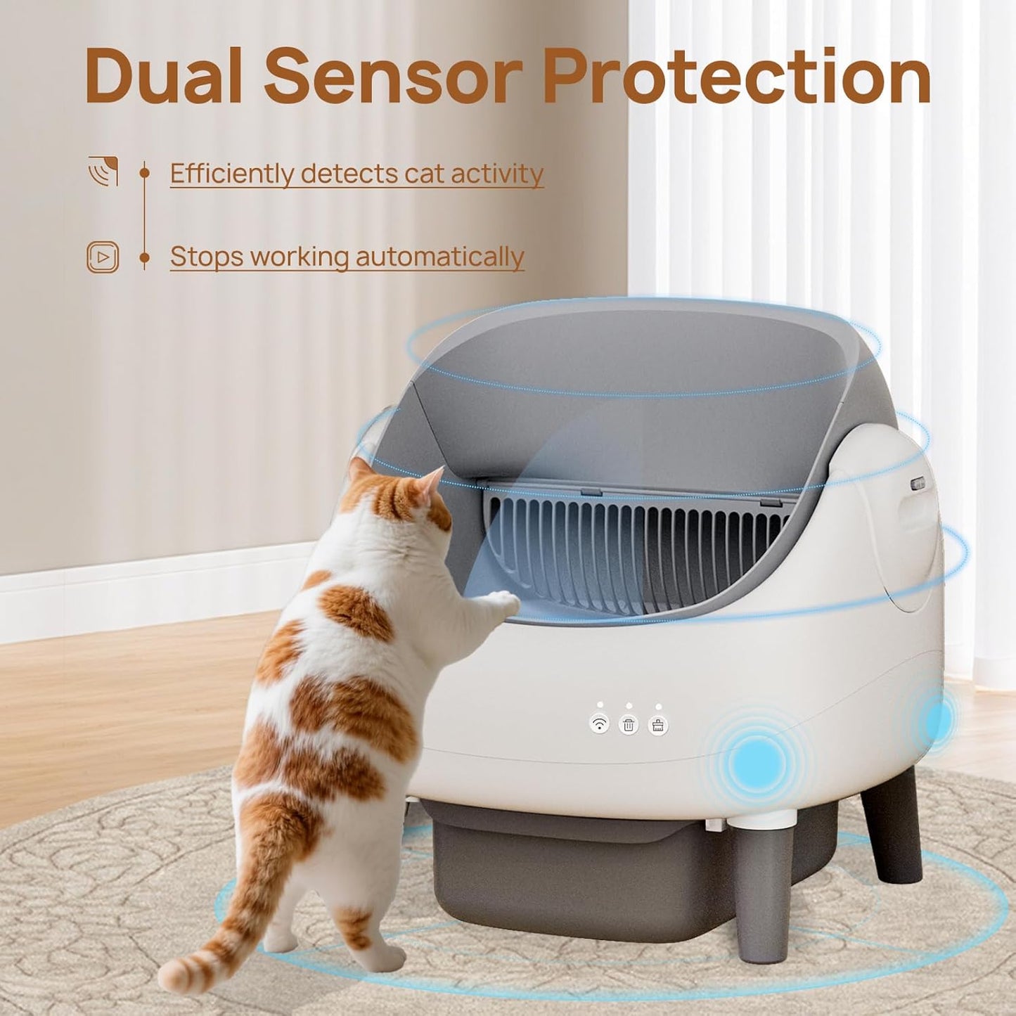 Open-Top Self Cleaning Litter Box, Automatic Litter Box for Multiple Cats, Smart APP Control, Dual Safety Protection