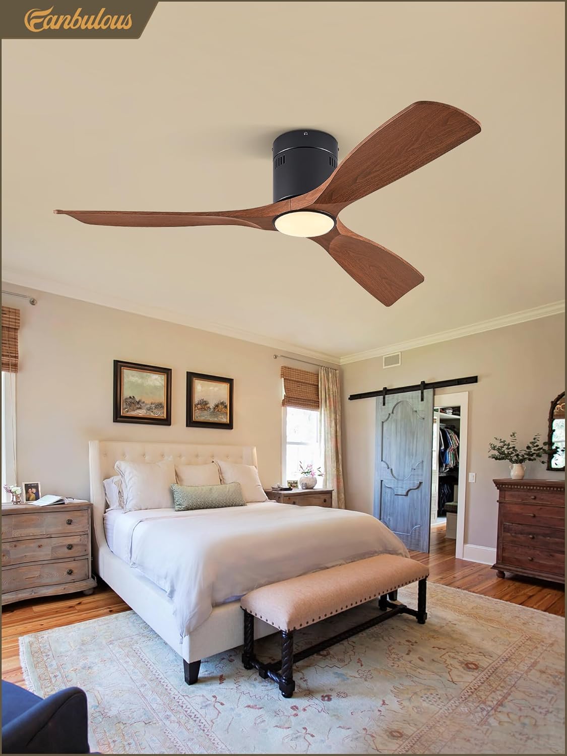 Fanbulous 52" Ceiling Fans with Lights and Remote Control,Modern Flush Mount Ceiling Fan with 3 LED Colors,Outdoor Low Profile Ceiling Fans with 6-Speeds Timer DC Motor for Bedroom Living Room Patio