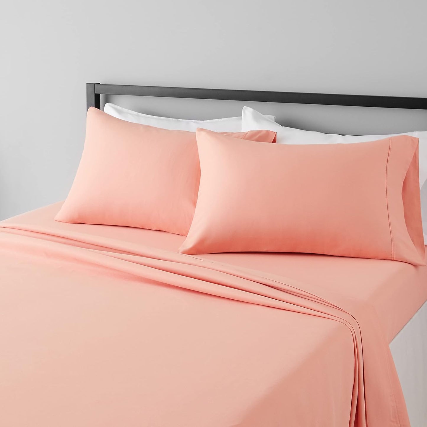 Amazon Basics Lightweight, Breathable Microfiber 4-Piece Bed Sheet Set with 14-Inch Deep Pockets, Full, Blush Pink, Solid