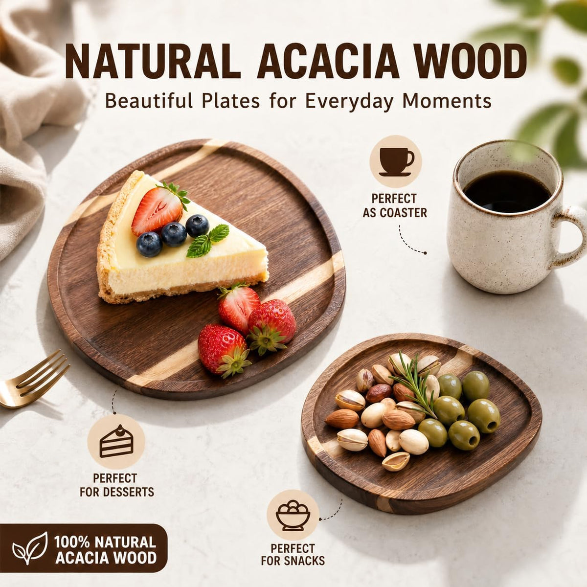 Okllen 5 Pcs Acacia Wood Serving Trays, Irregular Oval Wood Platters (6.3-11.7" L, 5.1-8.2" W), Natural Charcuterie Board for Cheese & Fruit, Rustic Home Decor, Housewarming Gift