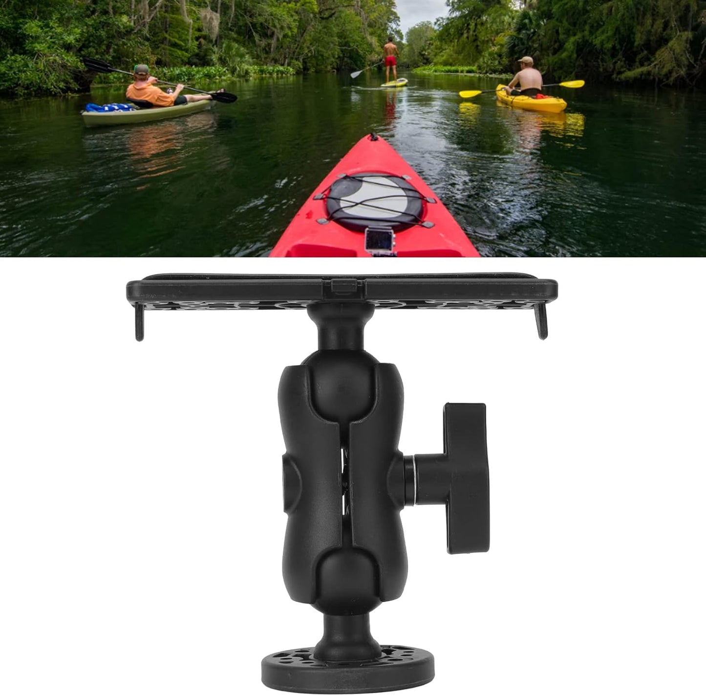 Fish Finder Mounting Base, Adjustable Fish Finder Bracket,Universal Mounting Plate Portable Kayak Accessories Navigation Full Set Fish Finder Mount Base for Boat Canoe Kayak Garmin Livescope Pole