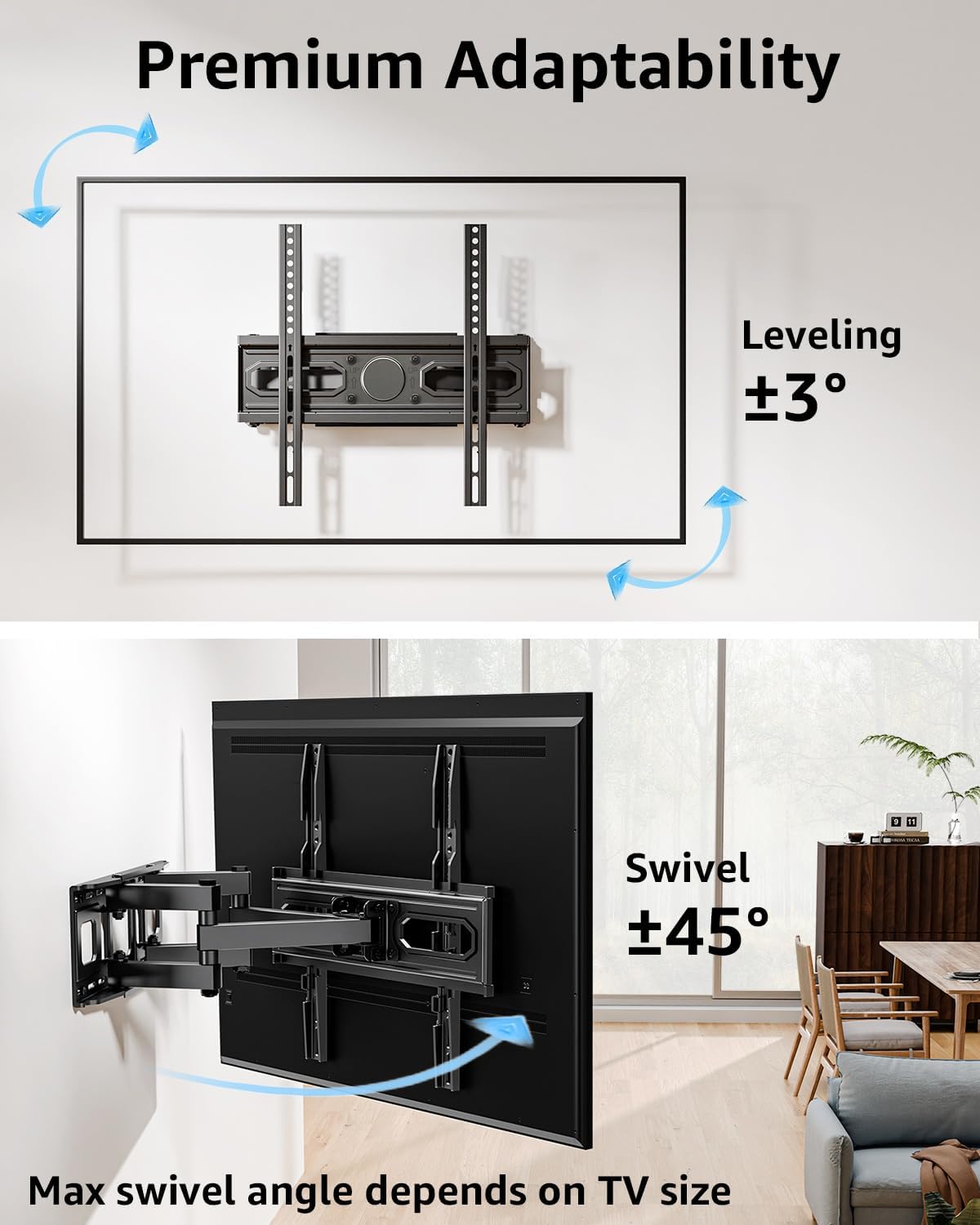 MOUNTUP TV Wall Mount for 26-65 Inch Flat Curved LED LCD Screen TVs Full Motion TV Mount, Tilt Swivel Extension Wall Mount TV Bracket with Dual Articulating Arms, Max VESA 400x400mm, Holds up to 88lbs